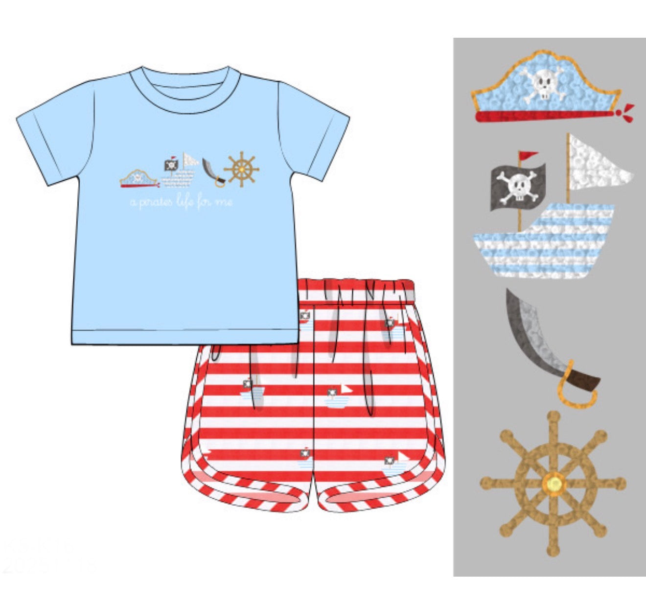 PO86 French Knot Pirates Short Set
