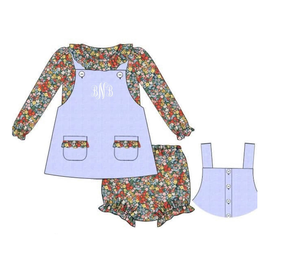 PO93 Fallyn Floral & French Knot Cars Bloomer Set
