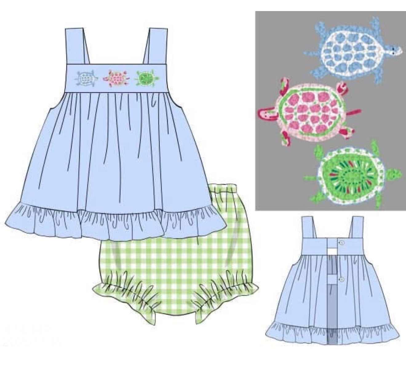 PO86 French Knot Turtles Bloomer Set