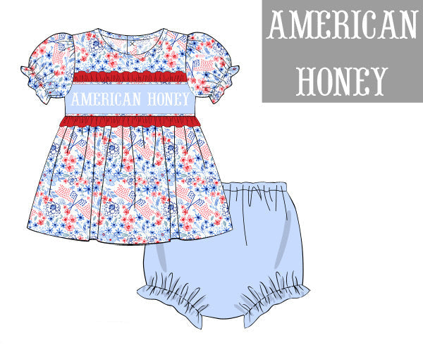 PO86 USA Name Smocks Bloomer Set