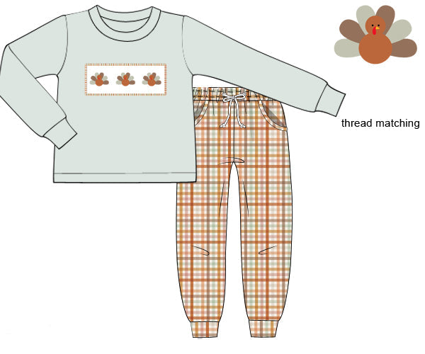 PO91 Autumn Plaid Turkeys Jogger Set
