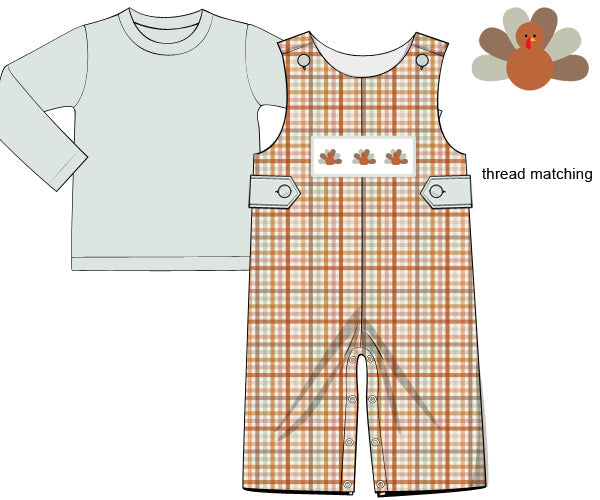 PO91 Autumn Plaid Turkeys Longall Set