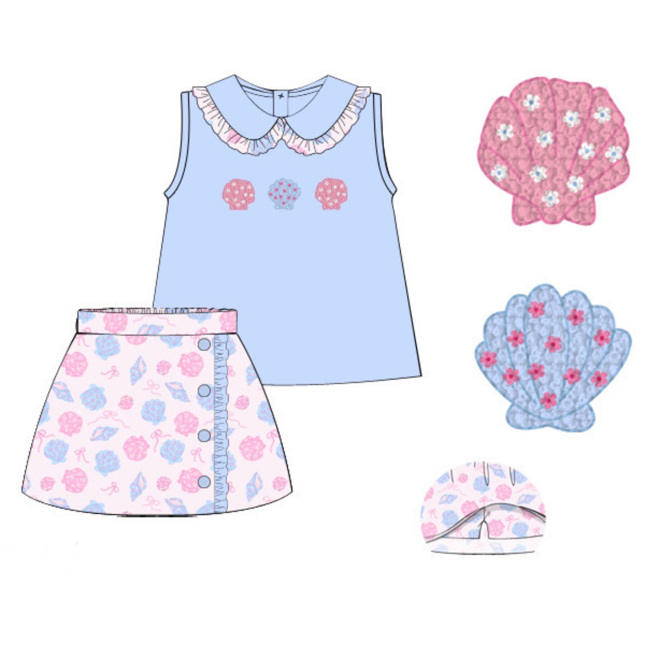 PO86 French Knot Shells Skort Set