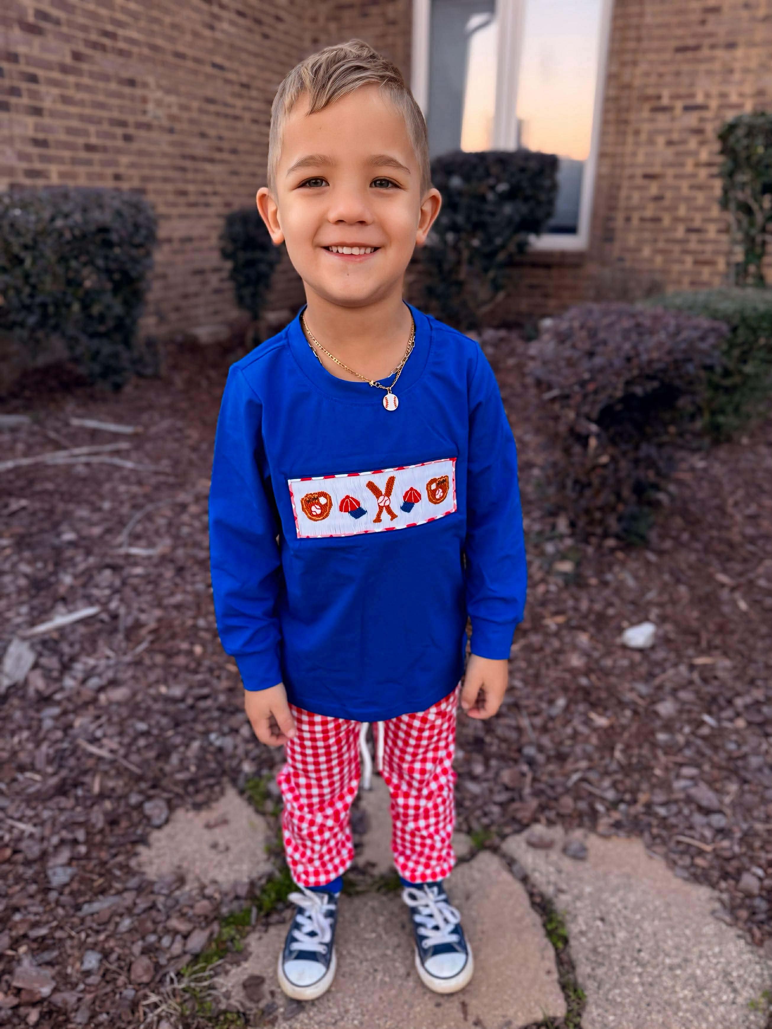 Smocked Baseball Jogger Set