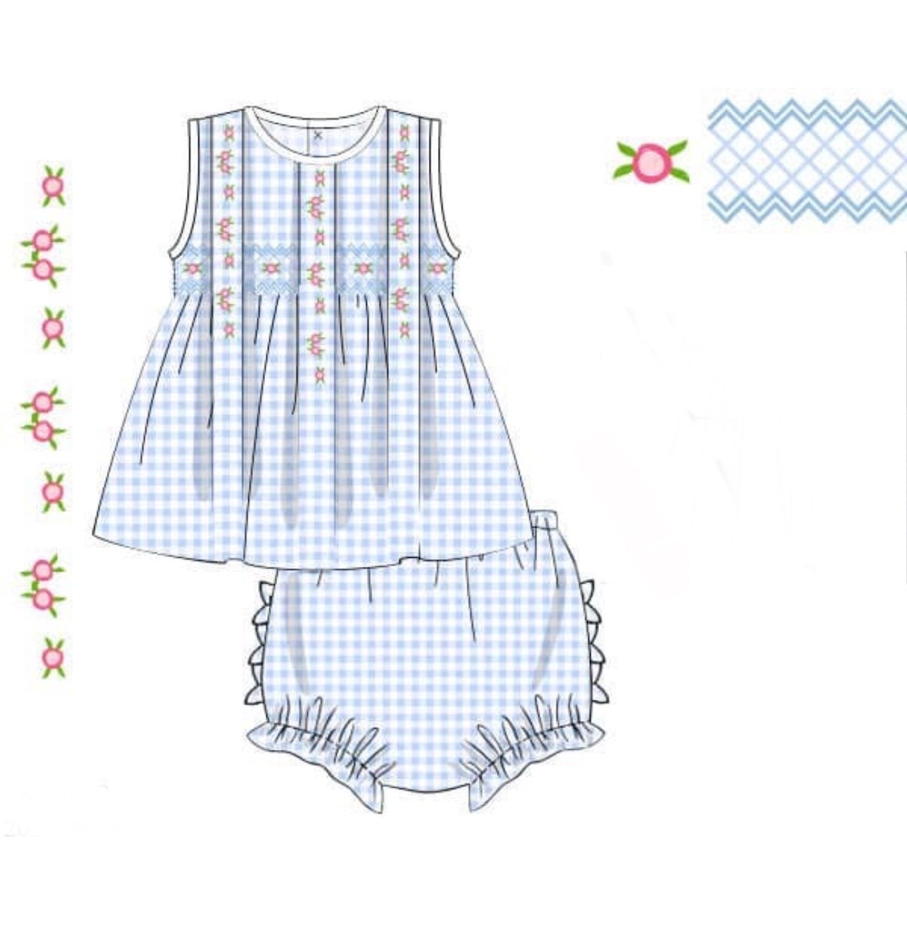 PO84 Gingham & Flowers Bloomer Set
