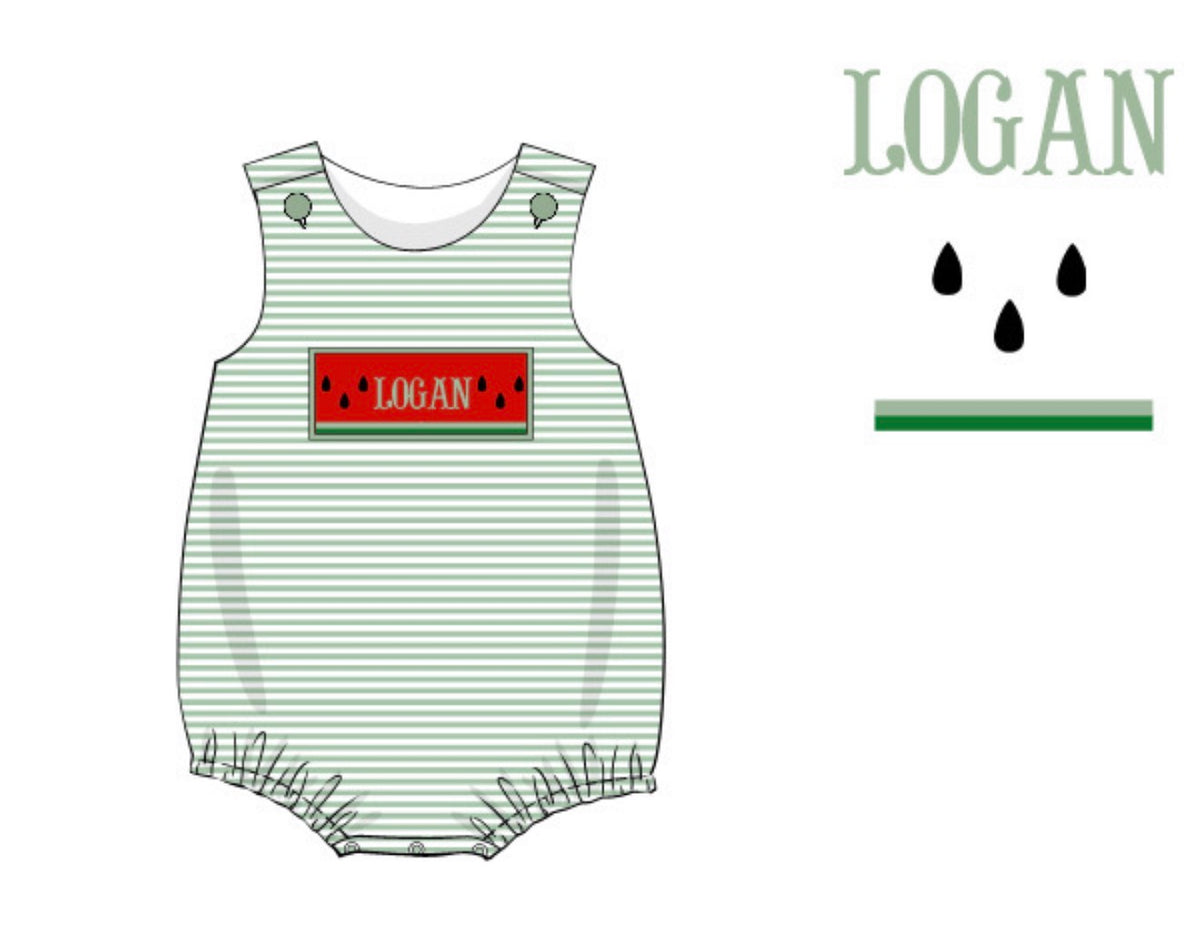 PO96 Watermelon Name Smocks Boy Bubble