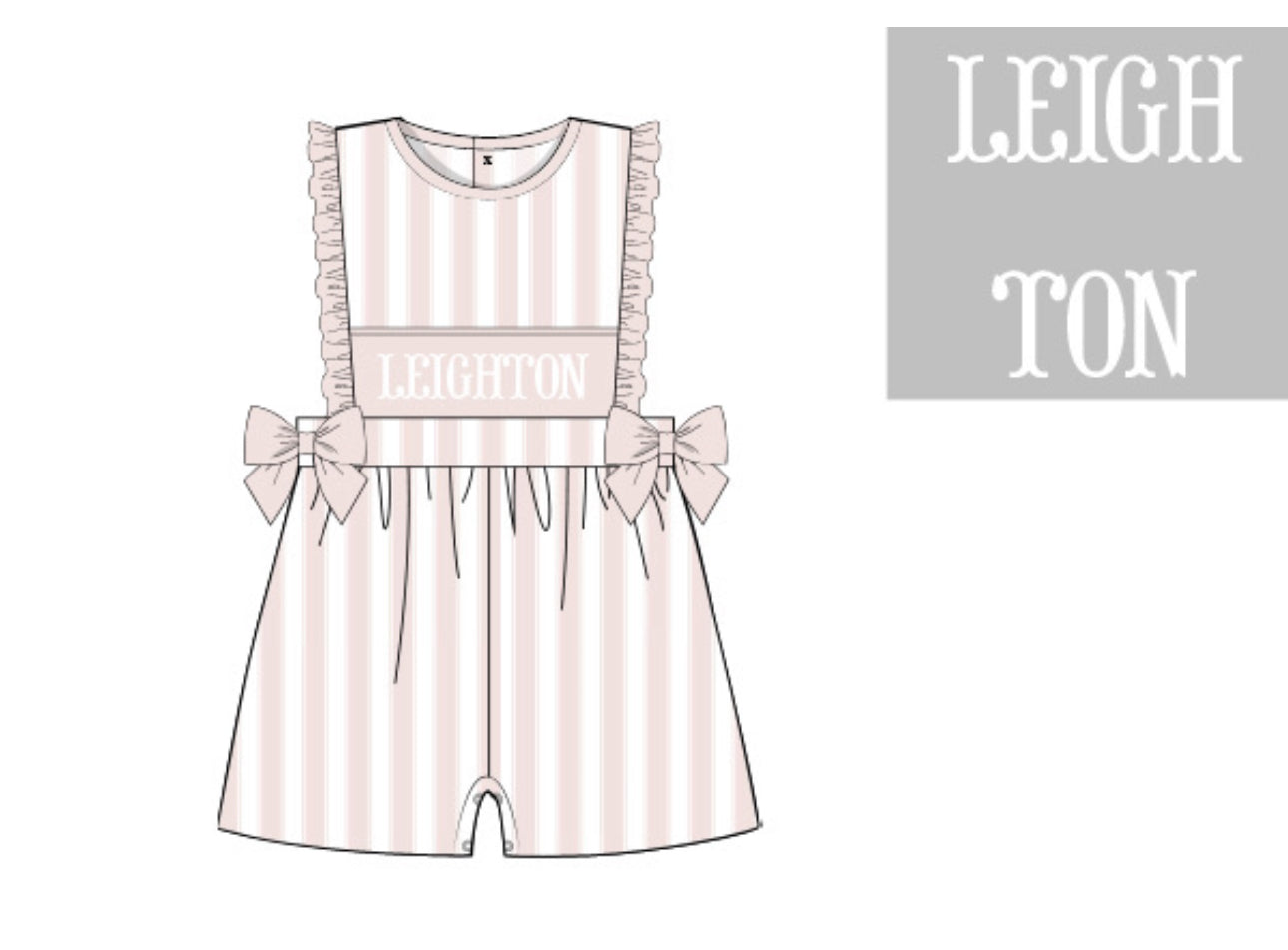 PO84 Cabana Stripe Name Smocks Romper