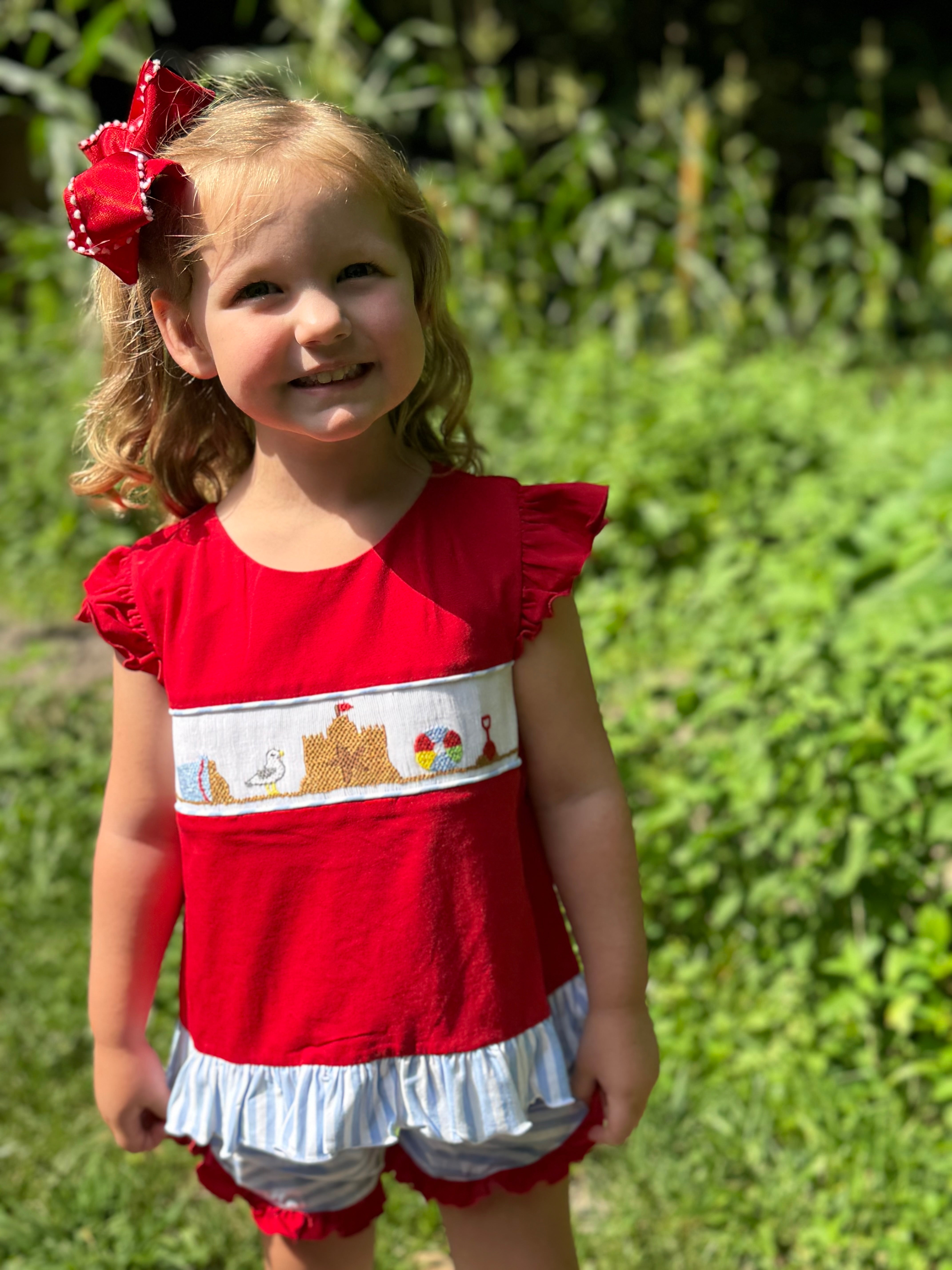 Smocked Sandcastles Girl Short Set