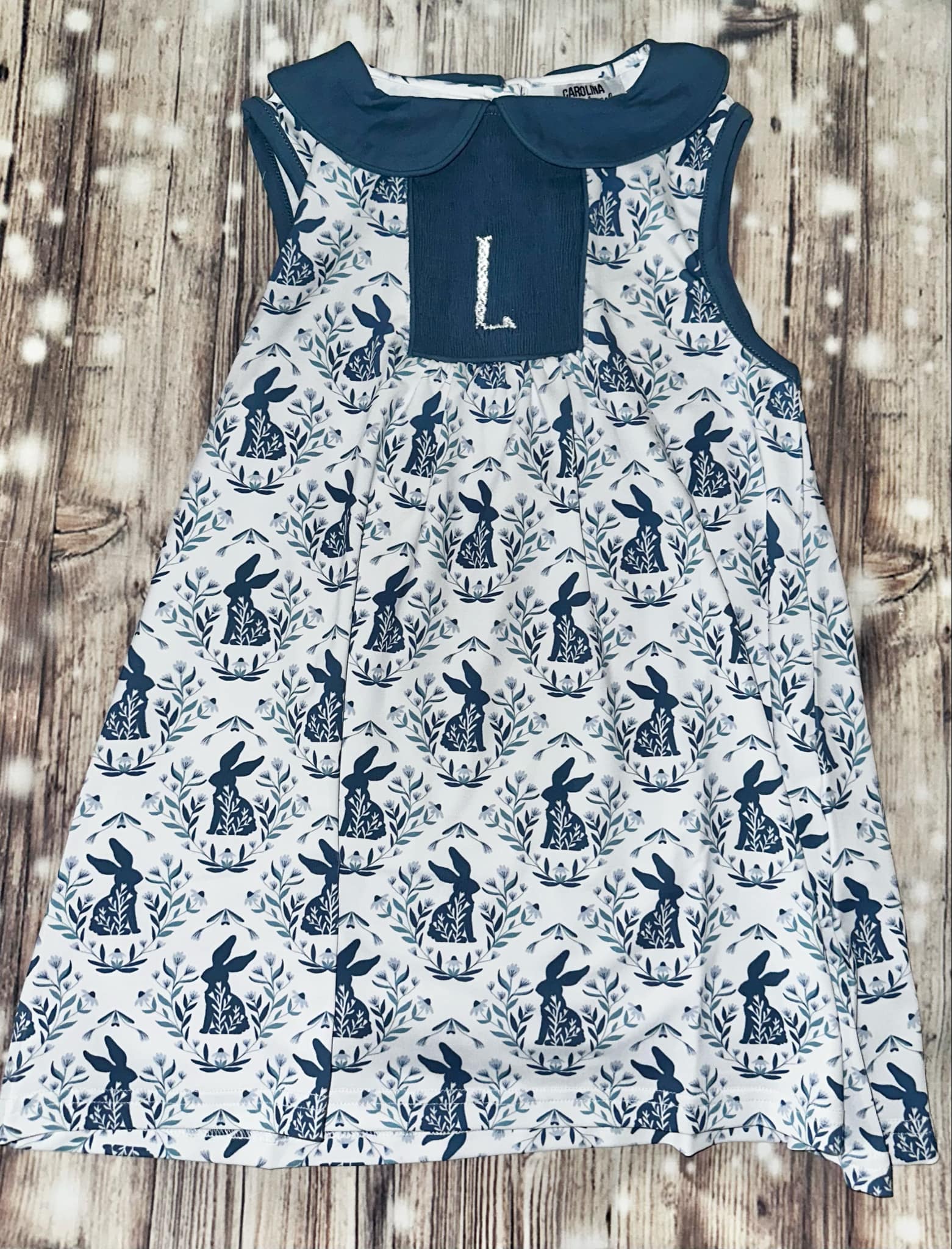 Smocked Navy Bunny Dress 'L'