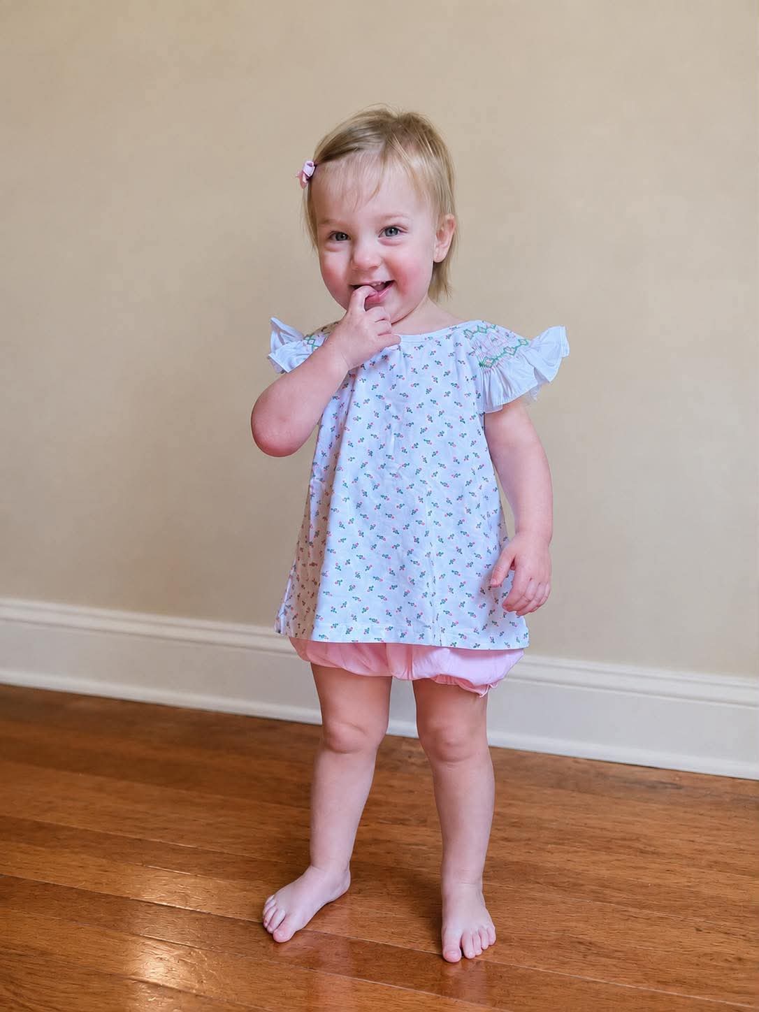 Smocked Sleeve Rosettes Bloomer Set