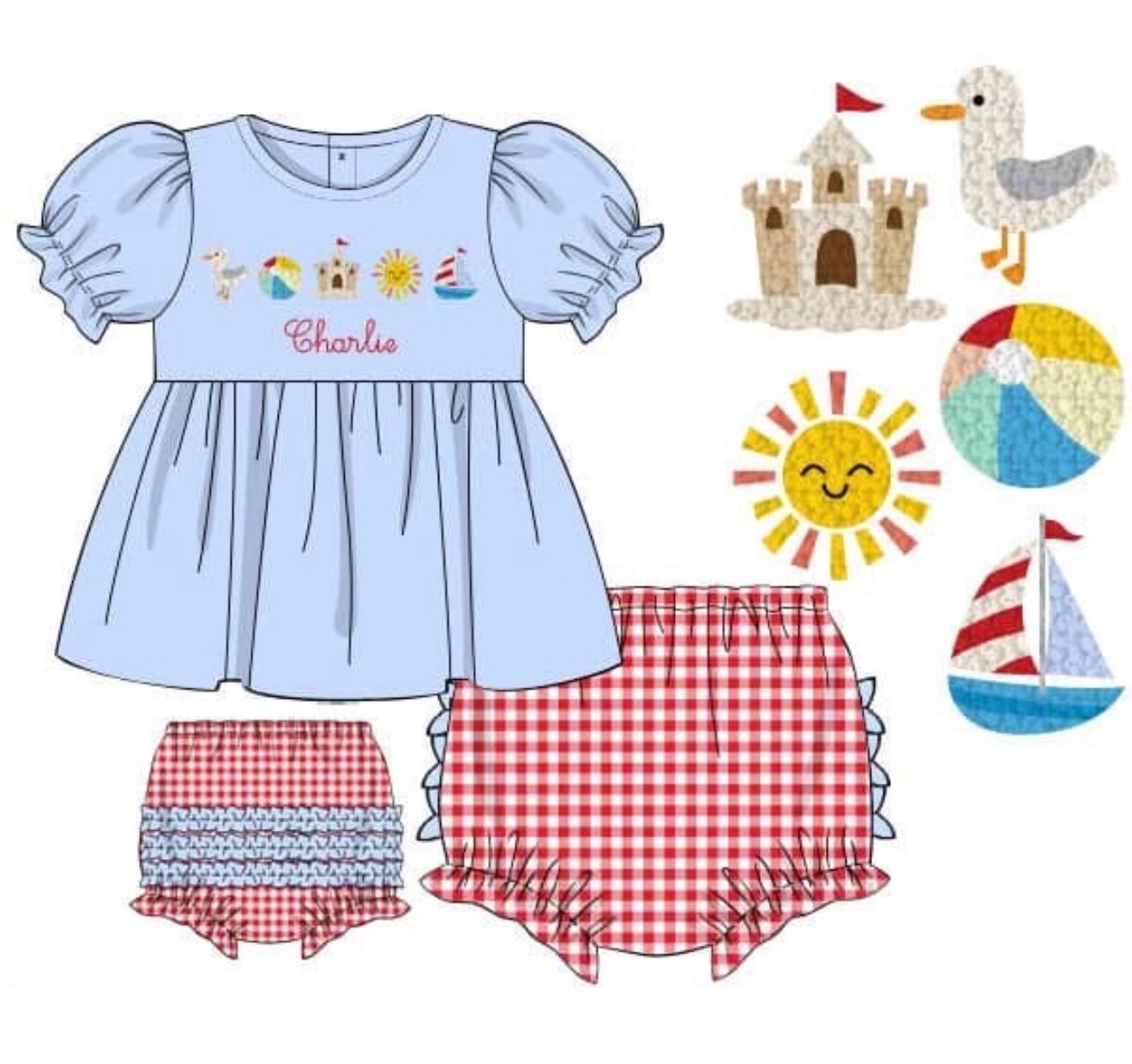 PO86 French Knot Beach Fun Bloomer Set