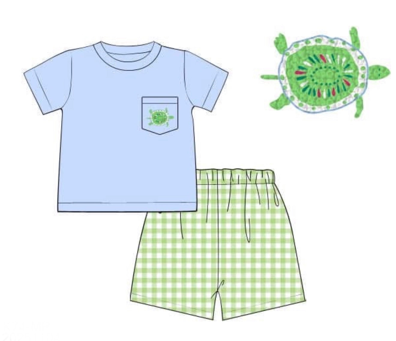 PO86 French Knot Turtles Boy Short Set