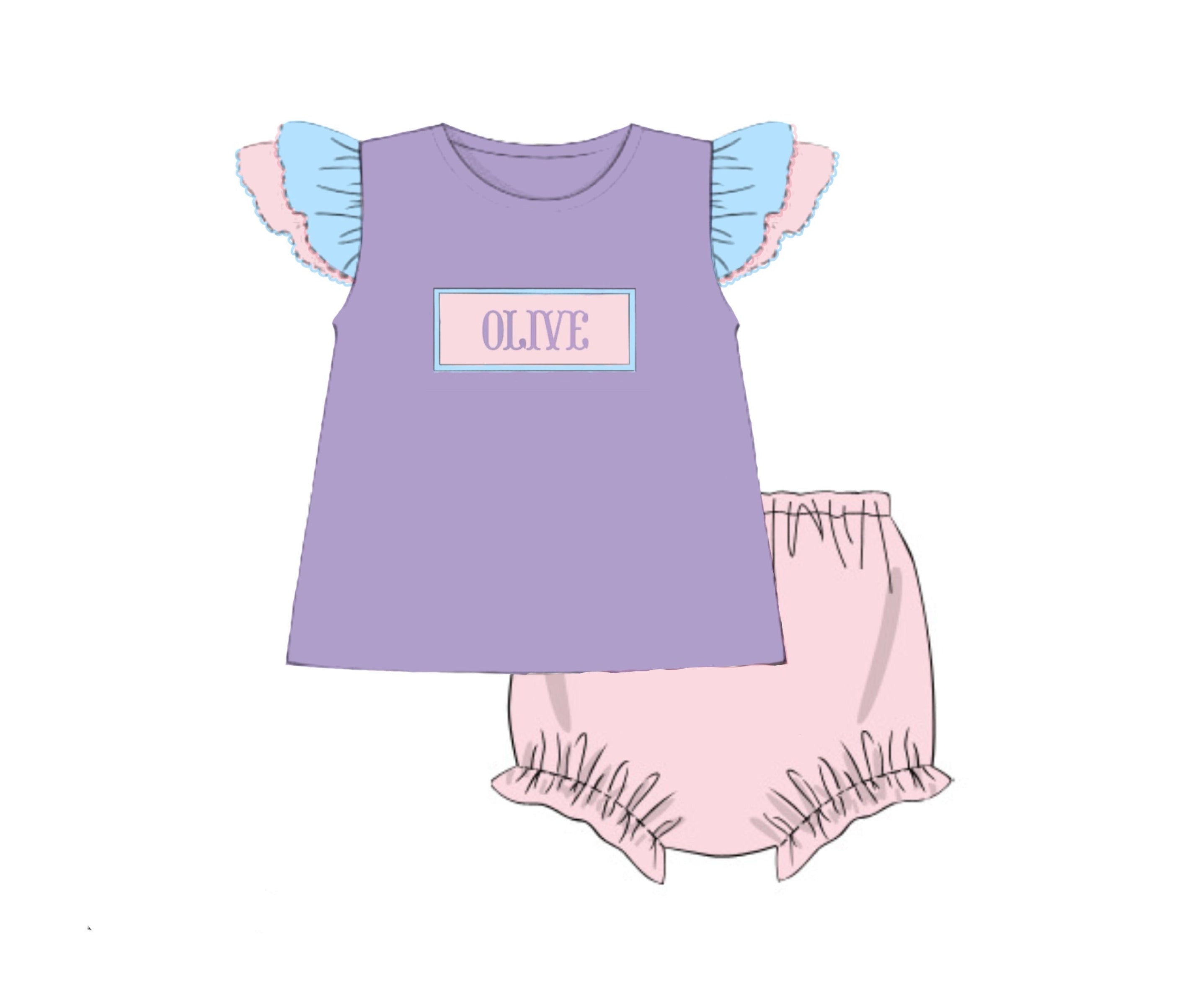 PO87 Color Block Name Smocks Bloomer Set