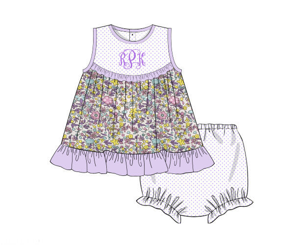 PO96 Lavender Floral & Stripes Bloomer Set