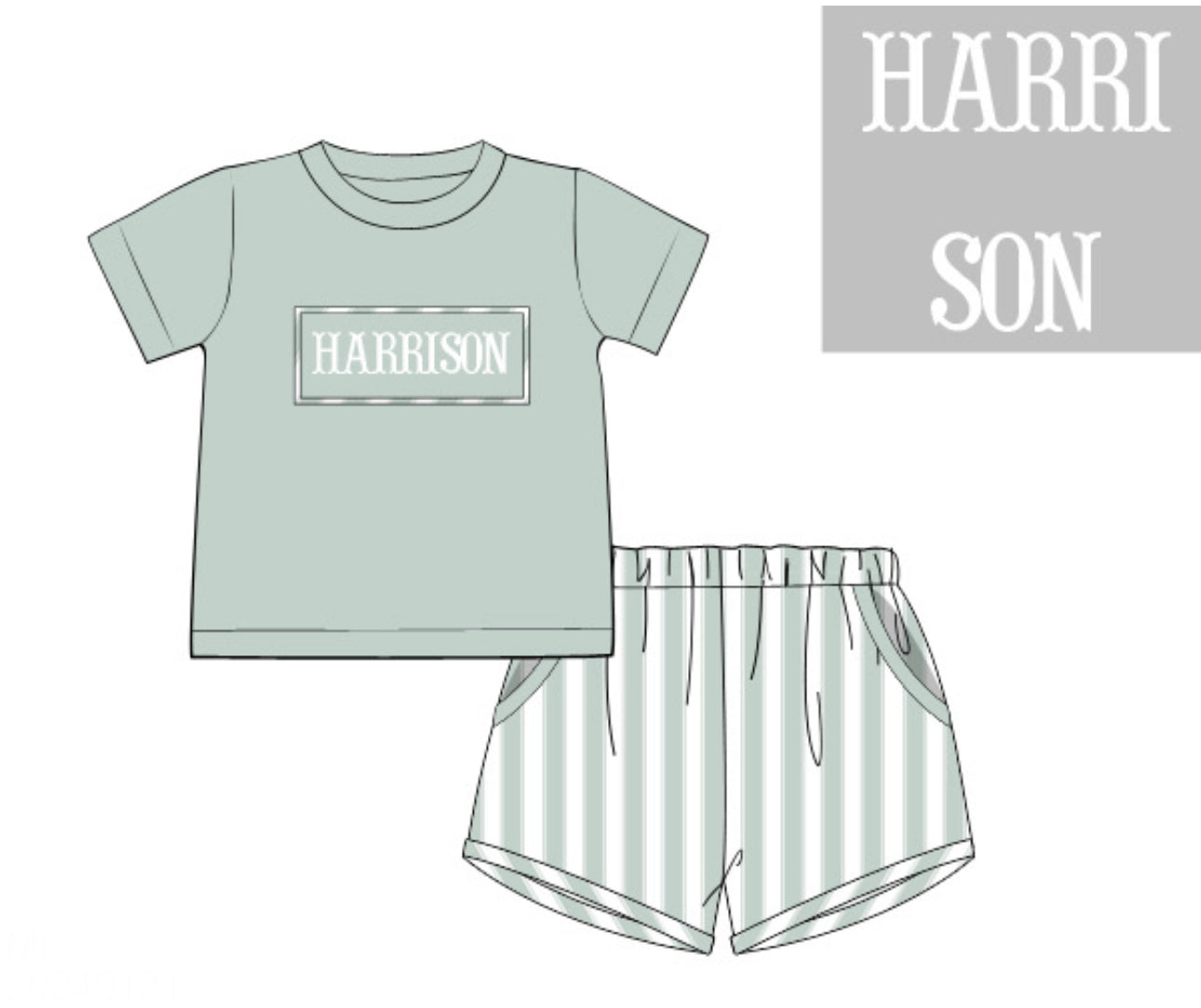 PO84 Cabana Stripe Name Smocks Short Set