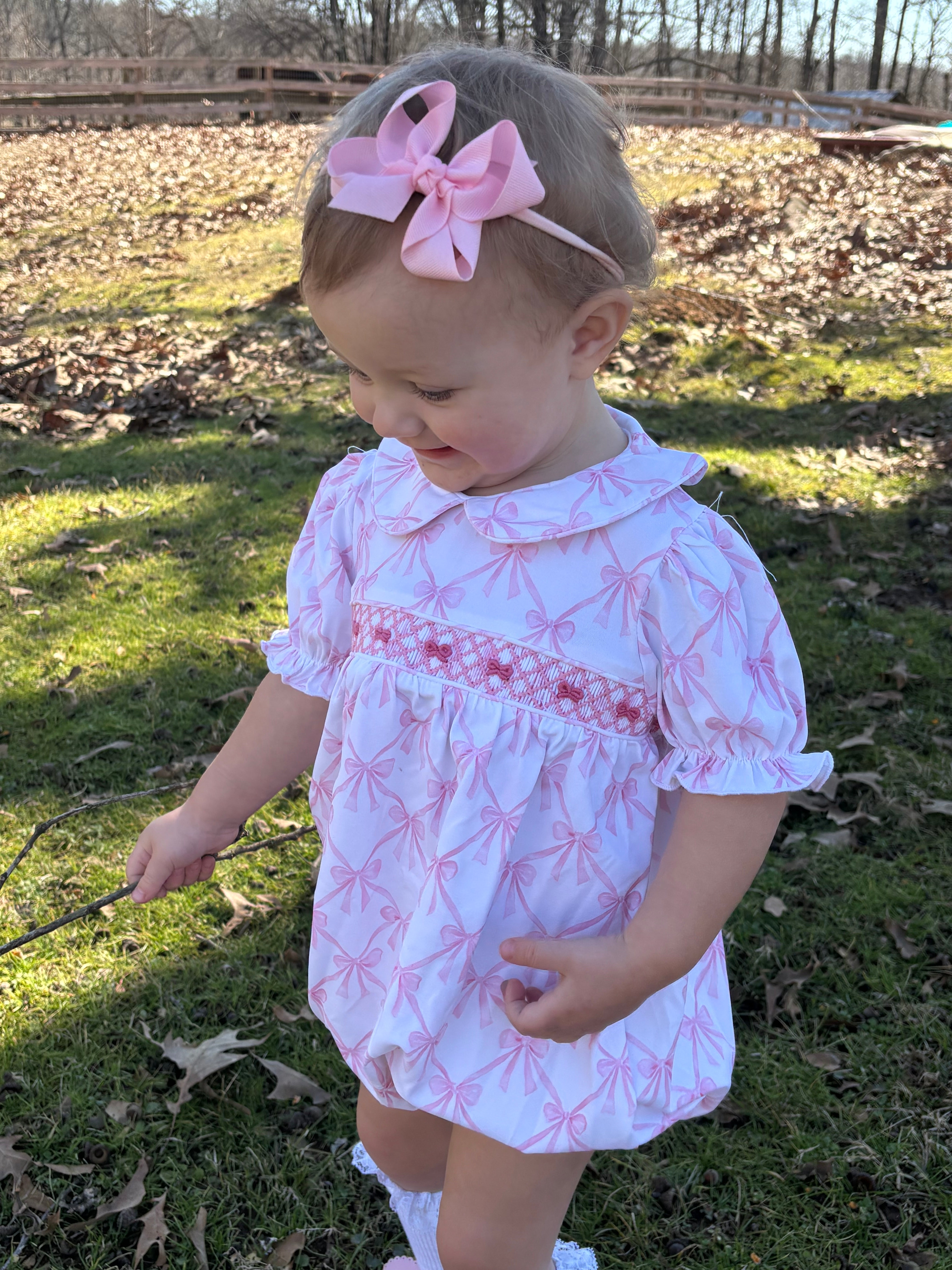Smocked Pink Bows Bubble