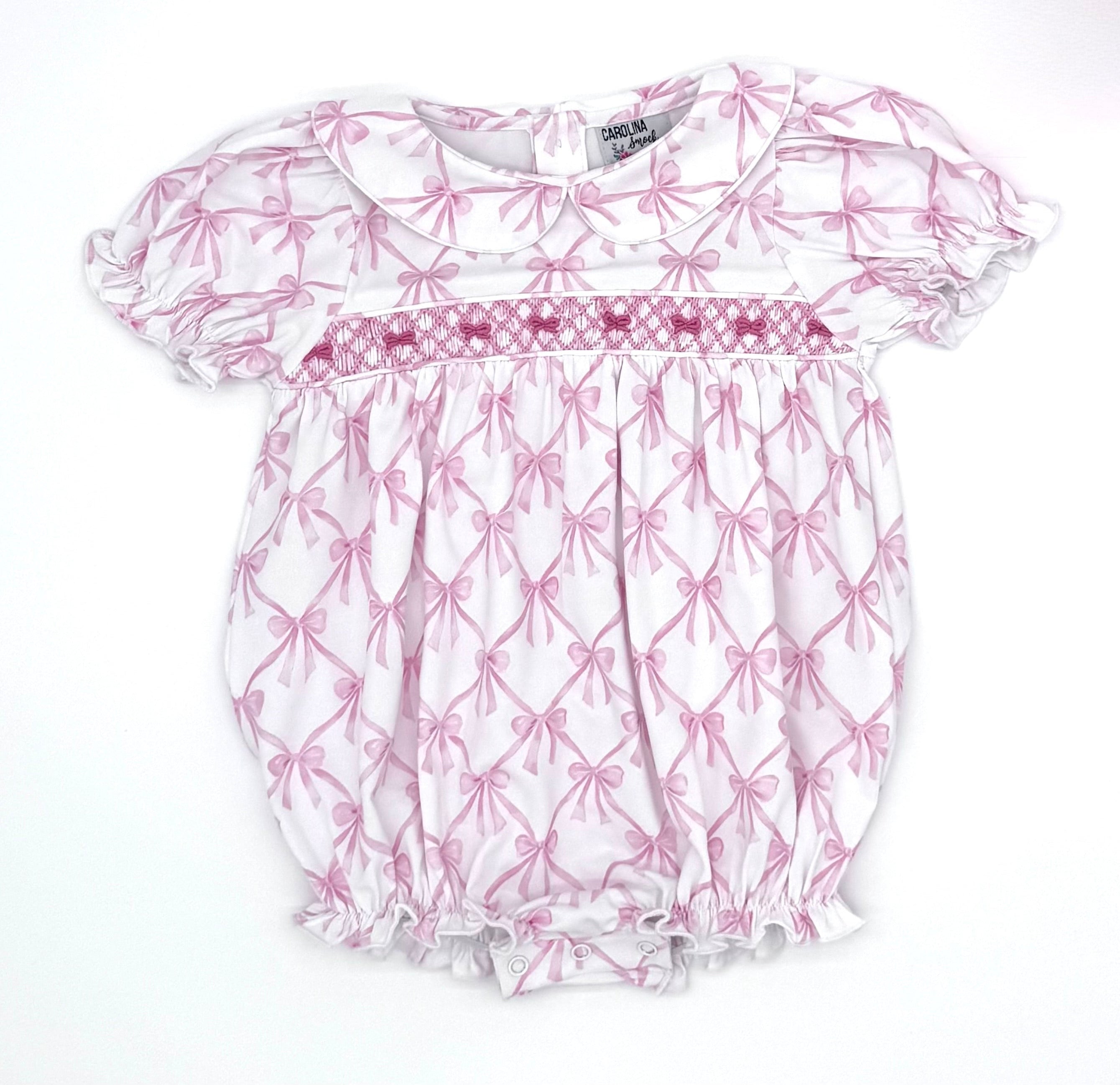 Smocked Pink Bows Bubble