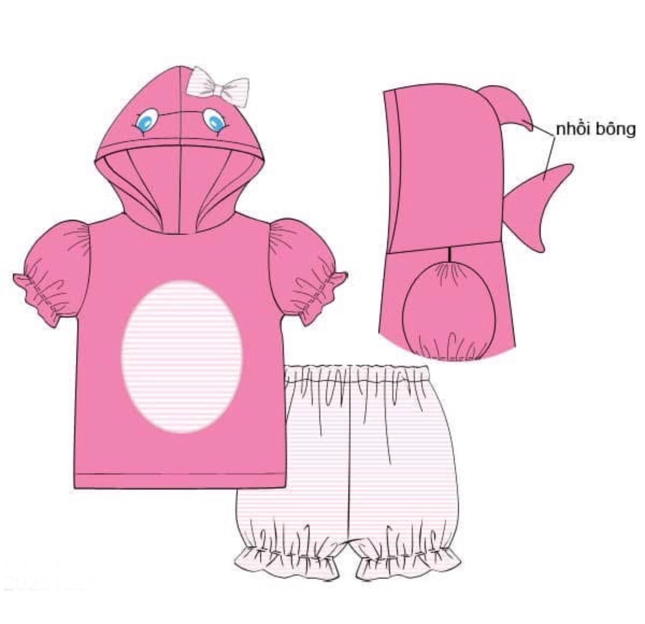 PO86 Summer Hoodie Shark Girl Short Set