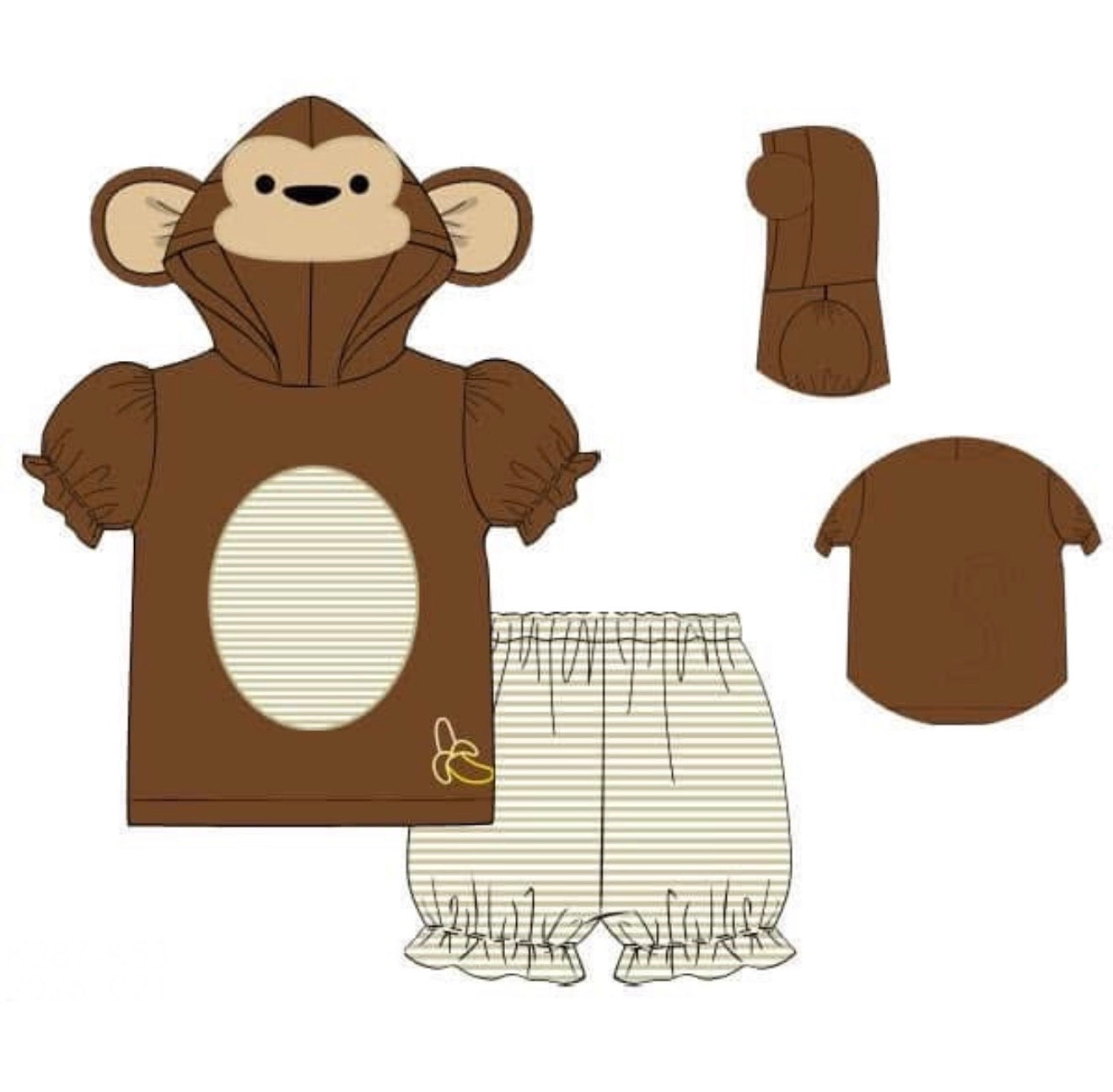 PO86 Summer Hoodie Monkey Girl Short Set