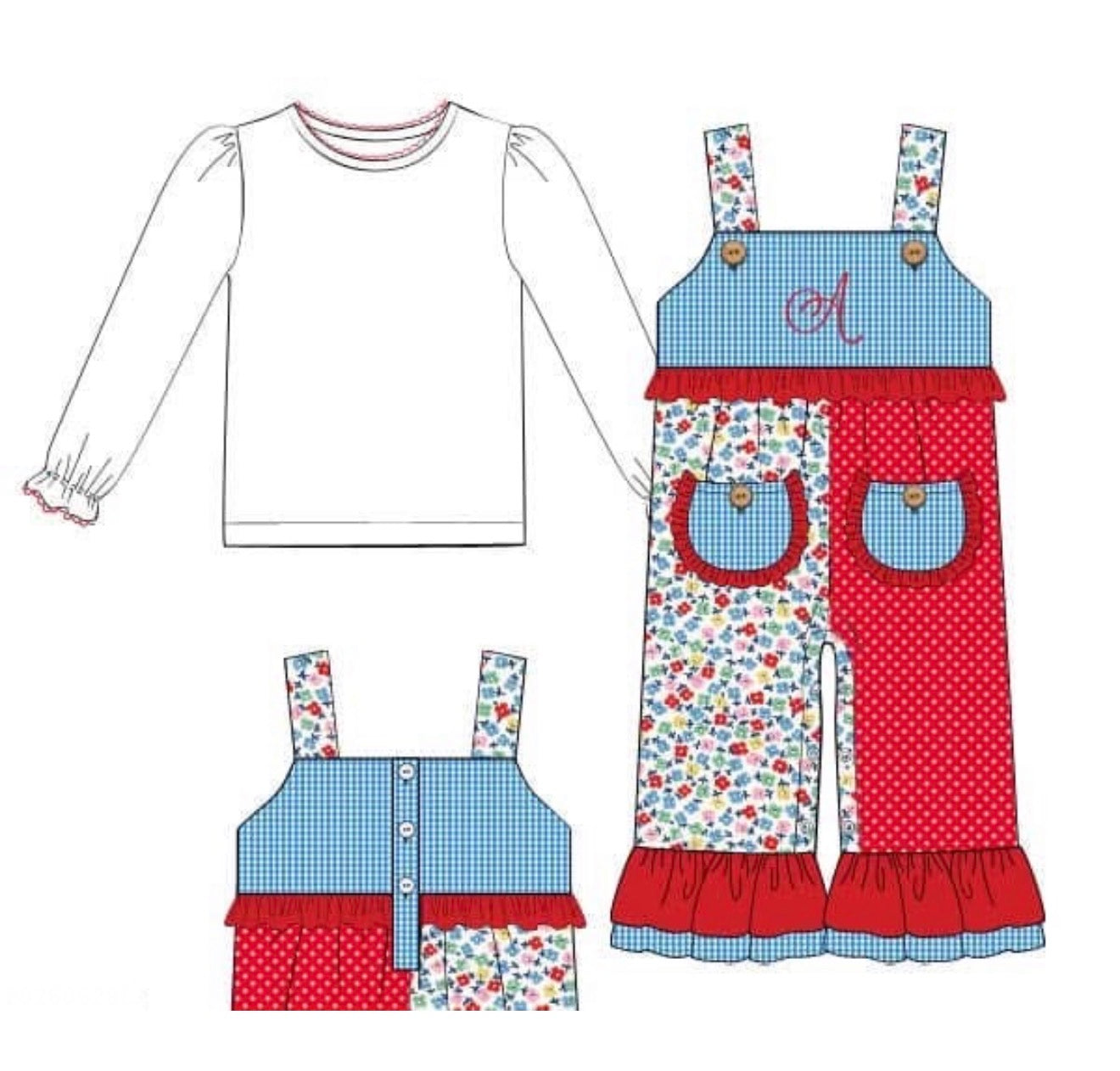 PO93 Scarlet Floral & Gingham Romper Set