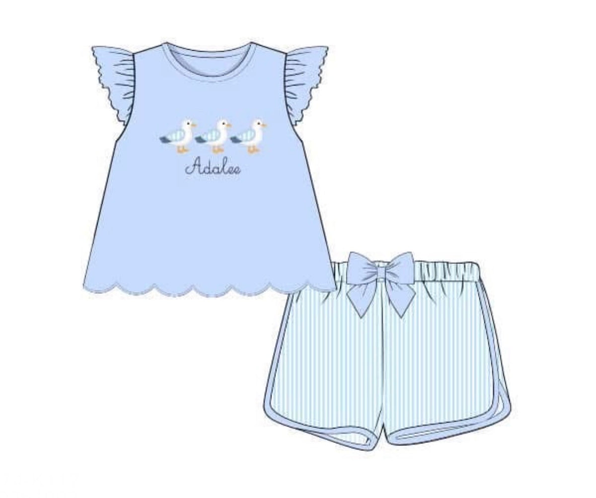 PO96 Applique Seagulls Girl Short Set