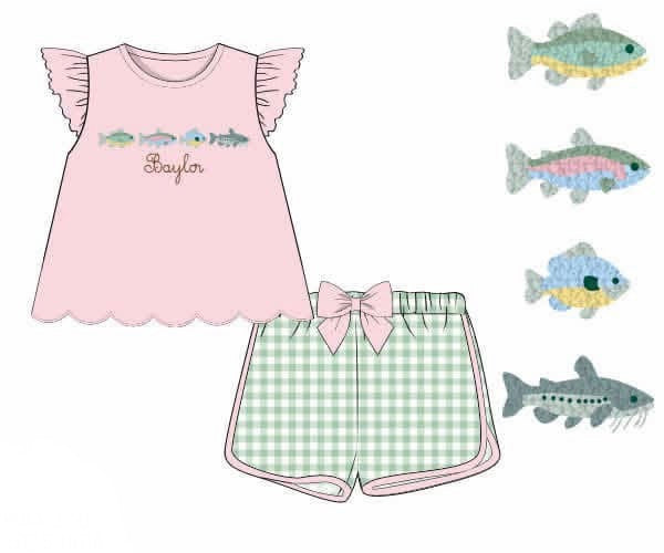 PO95 French Knot Fish Girl Short Set