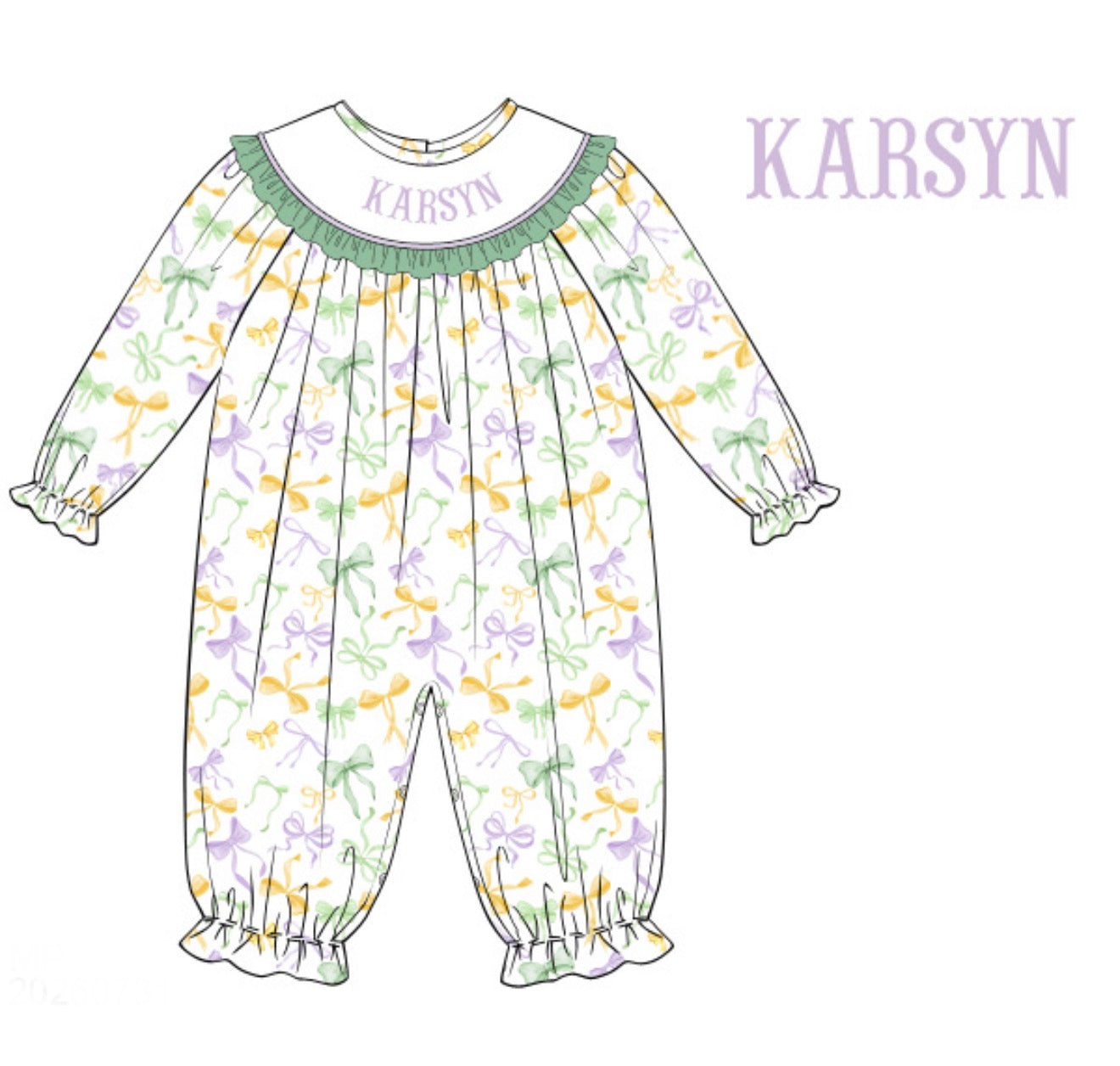 PO94 Mardi Party Name Smocks Girl Romper