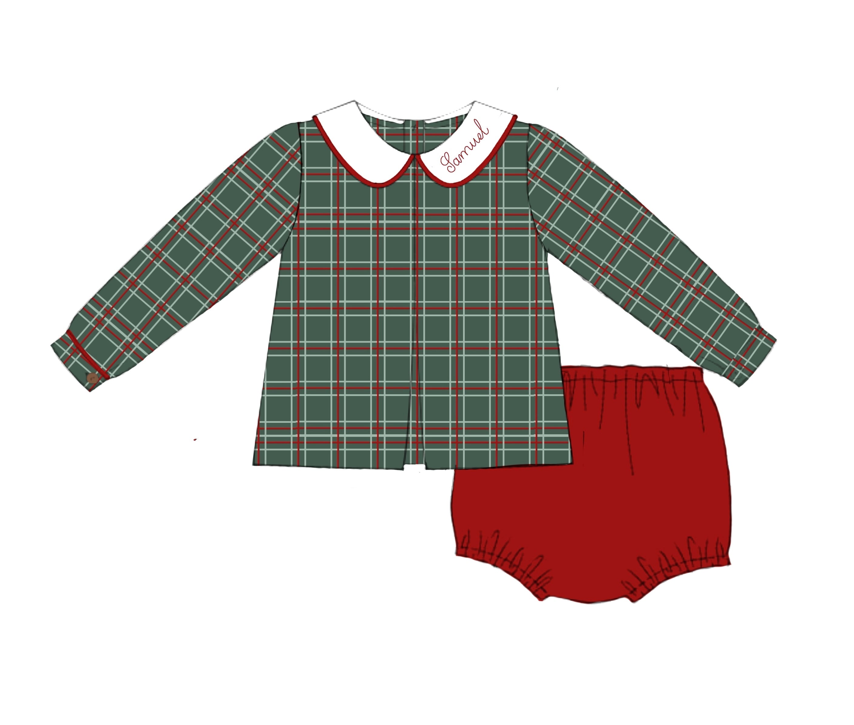 PO92 Plaid & Pearls Diaper Set