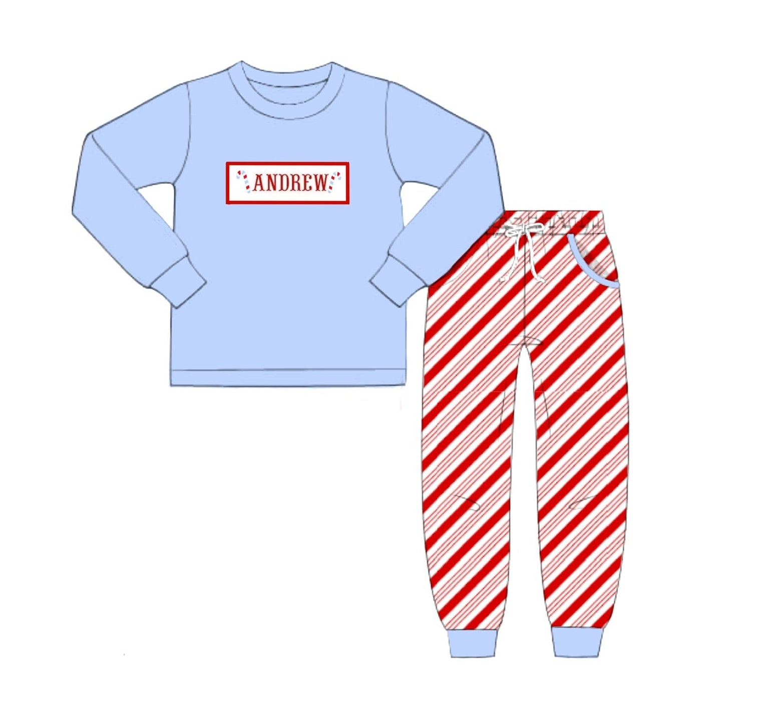 PO92 Candy Cane Name Smocks Jogger Set
