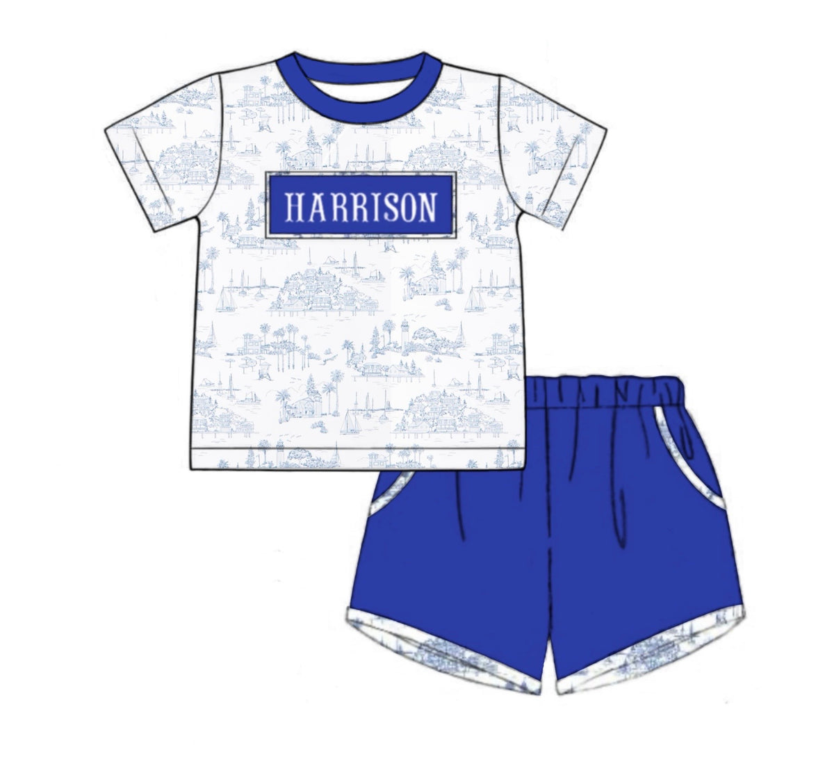 PO95 Seahaven Toile Name Smocks Short Set