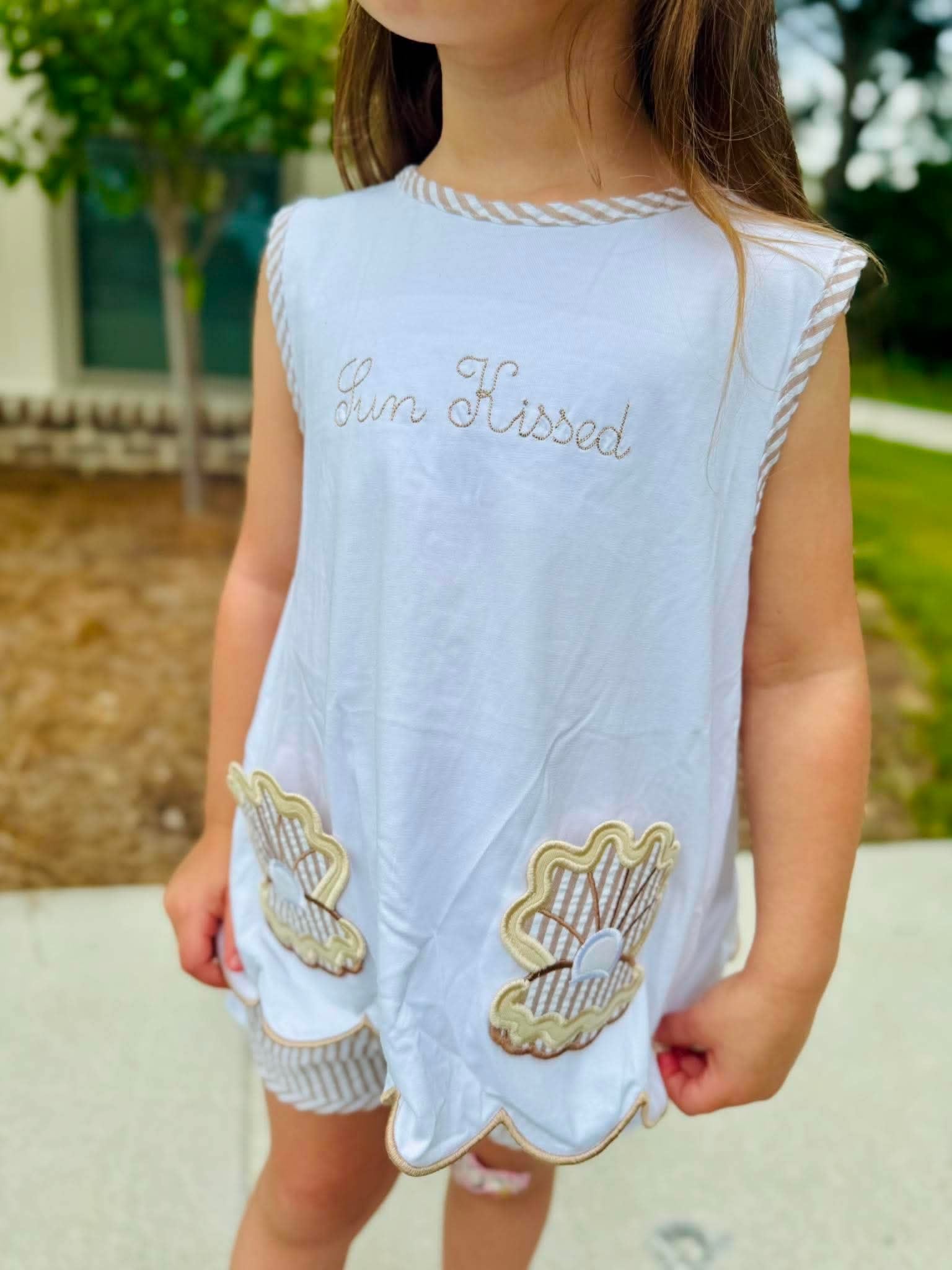 Seersucker Shells Girl Short Set (no wording)