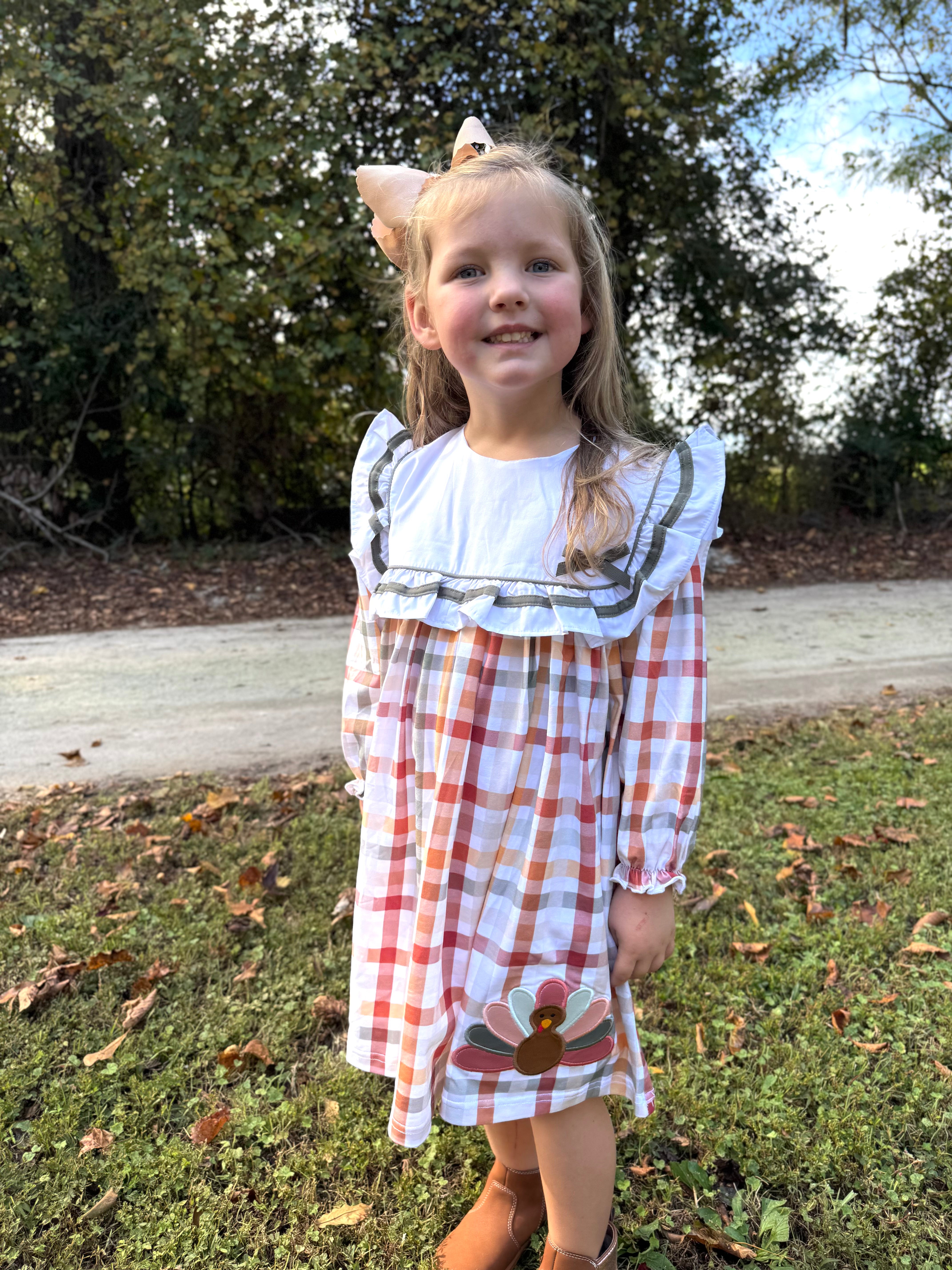 Neutral Plaid Turkeys Dress