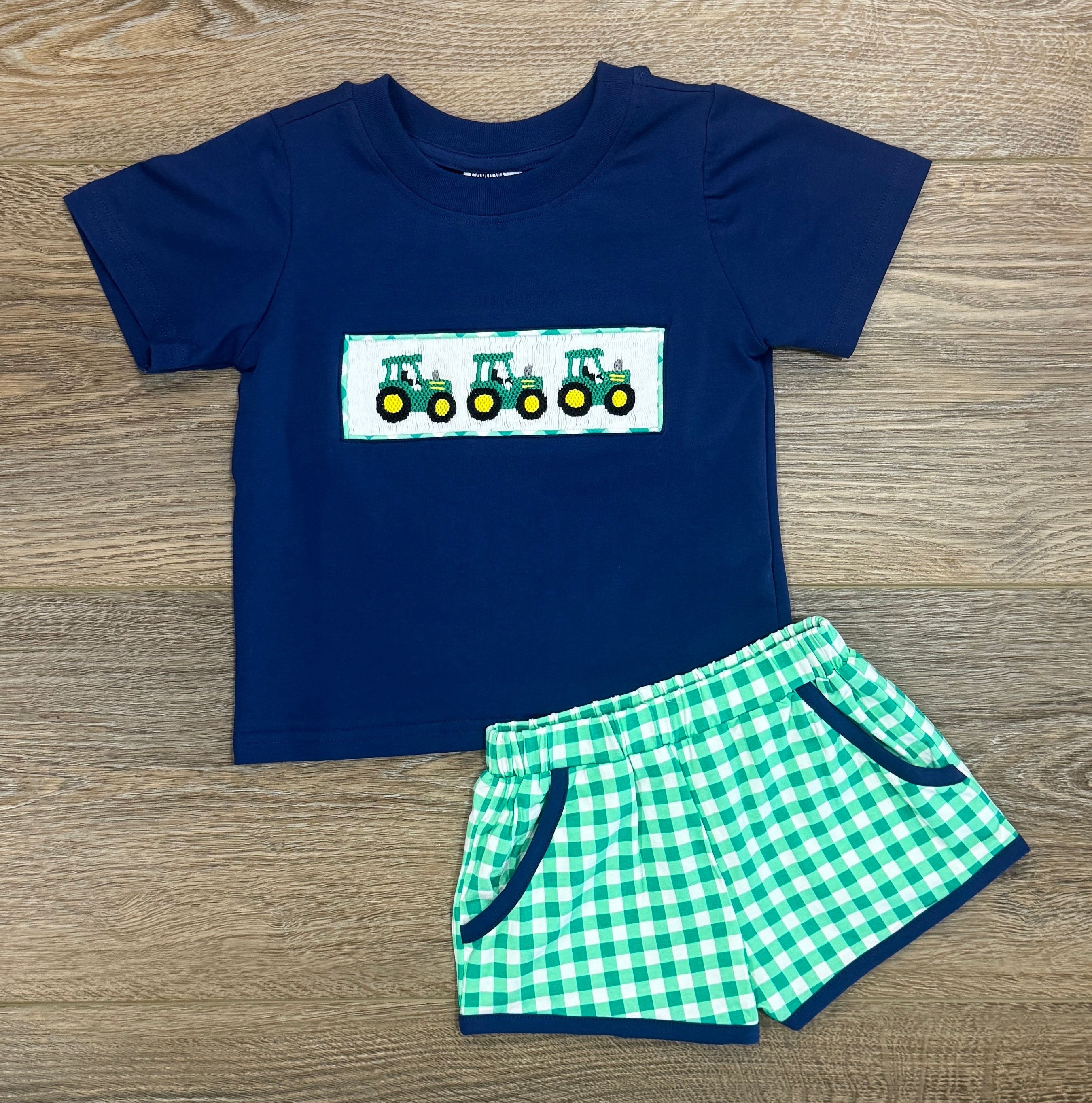Smocked Tractors Short Set