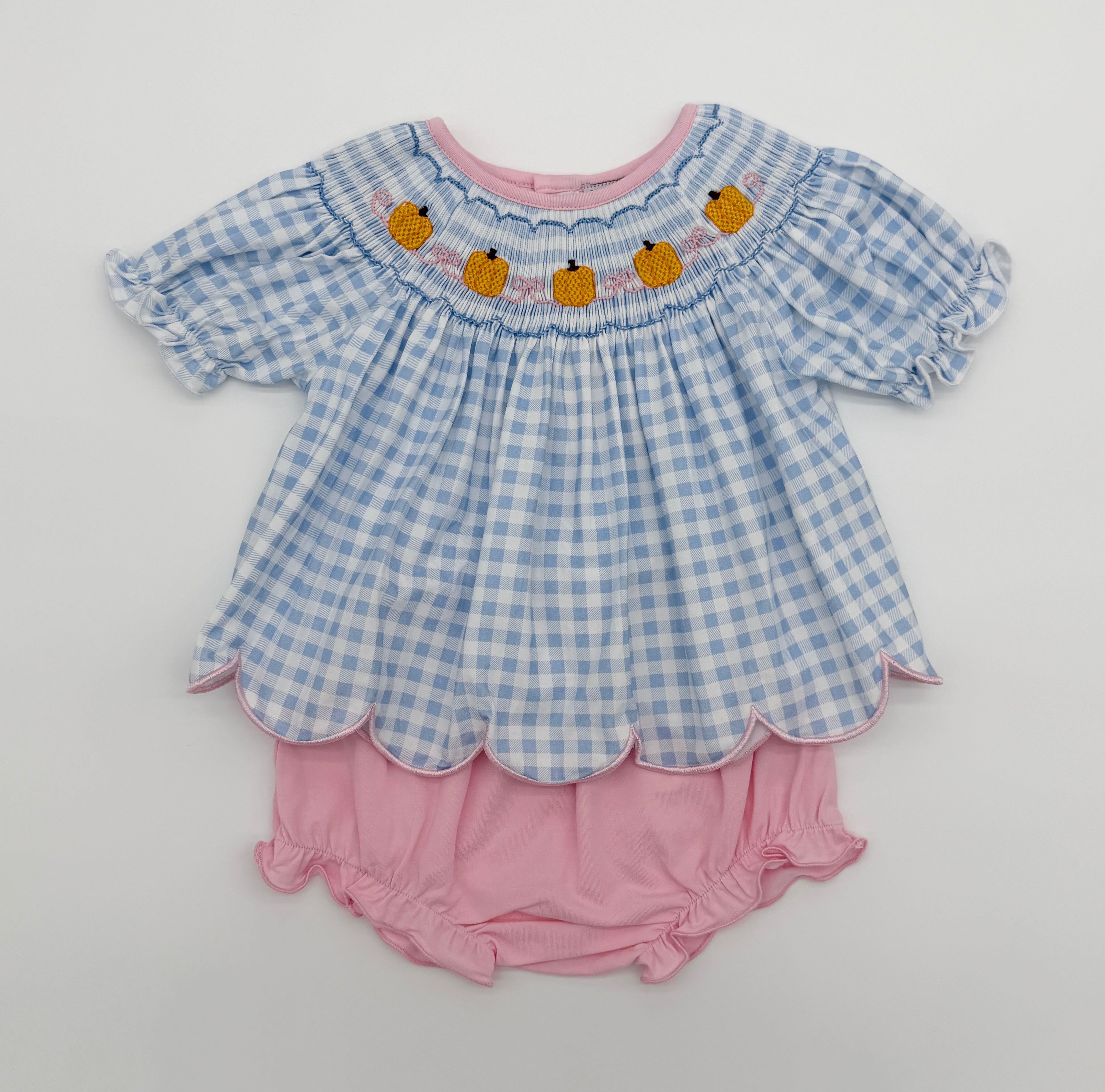 Smocked Gingham Pumpkins Bloomer Set