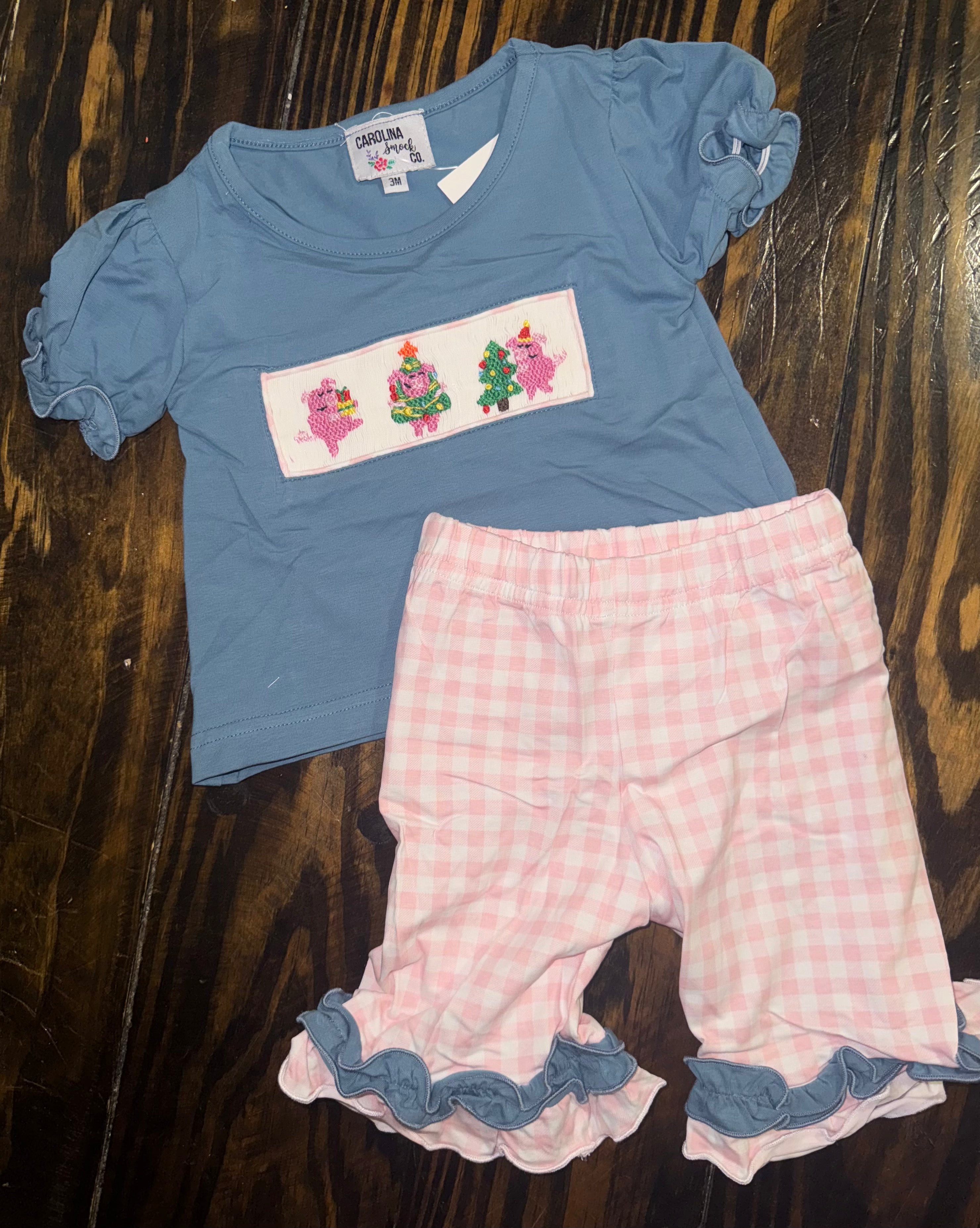 Smocked Holiday Hogs Girls Pant Set