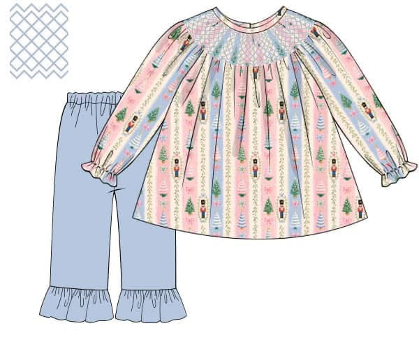 PO91 Smocked Nutcrackers Girl Pant Set