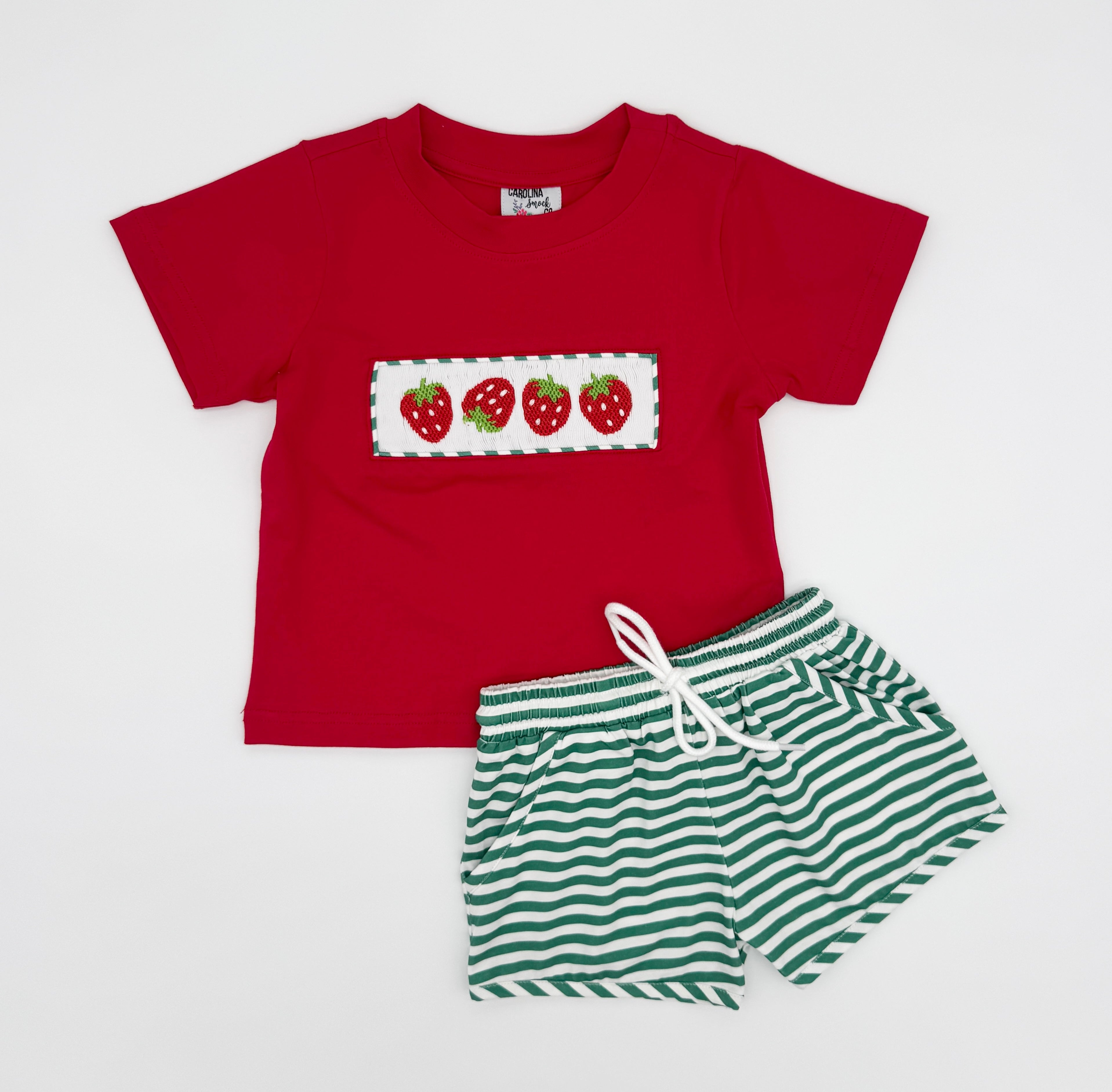 Smocked Strawberry Boy Short Set