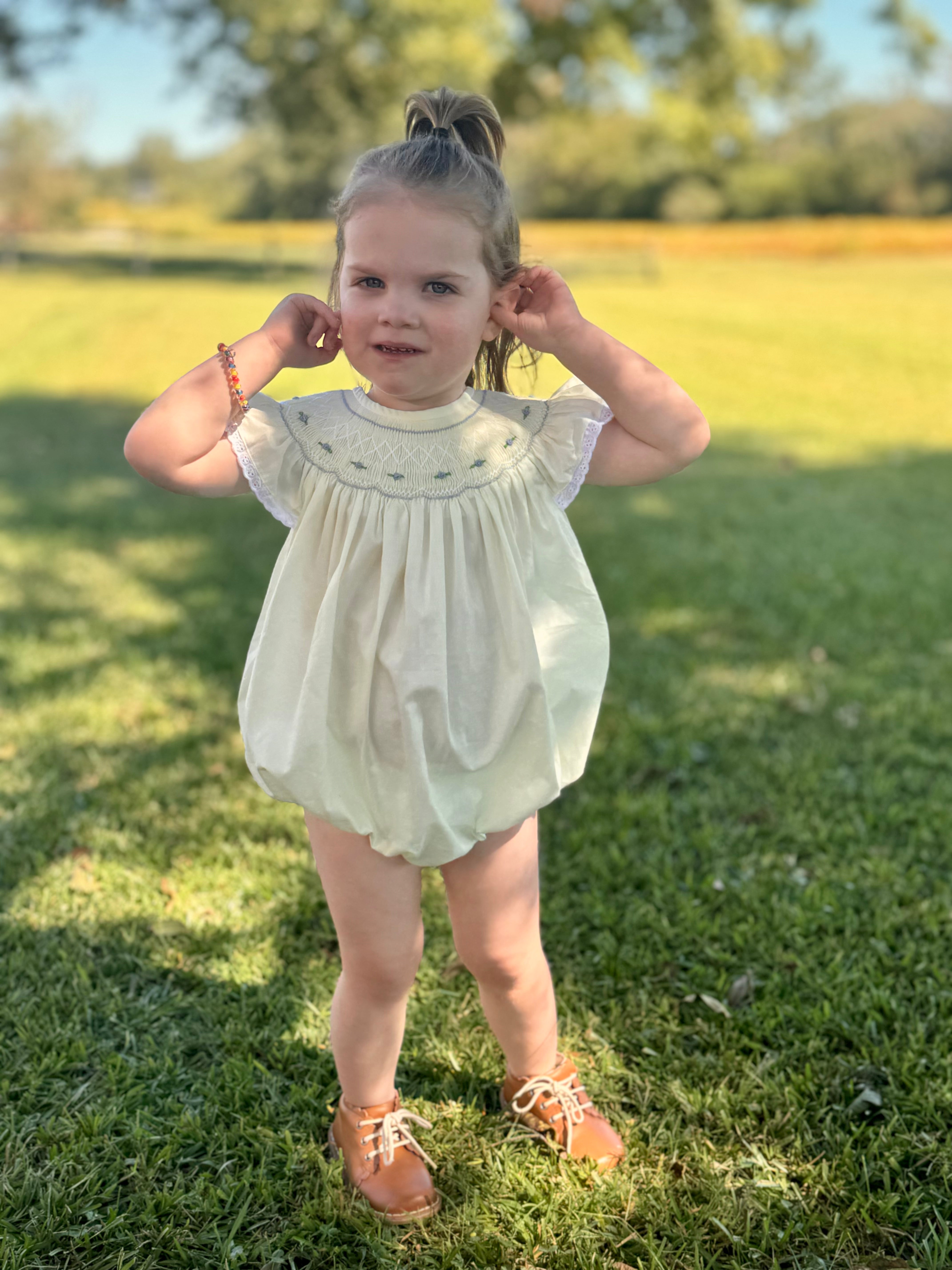 Yellow Geometric Smocked Bubble