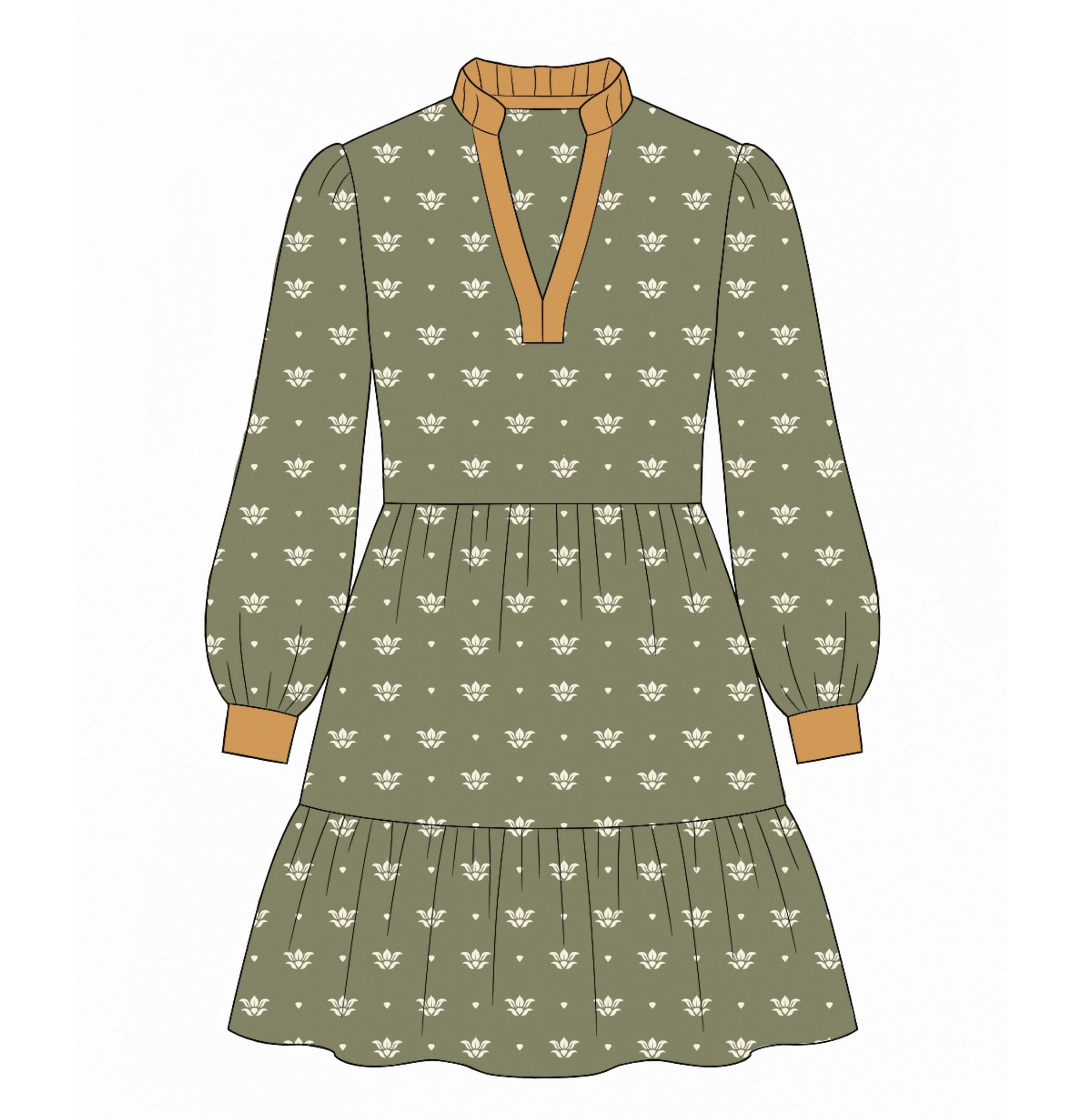 PO91 Fall Floral & Plaid Adult Dress