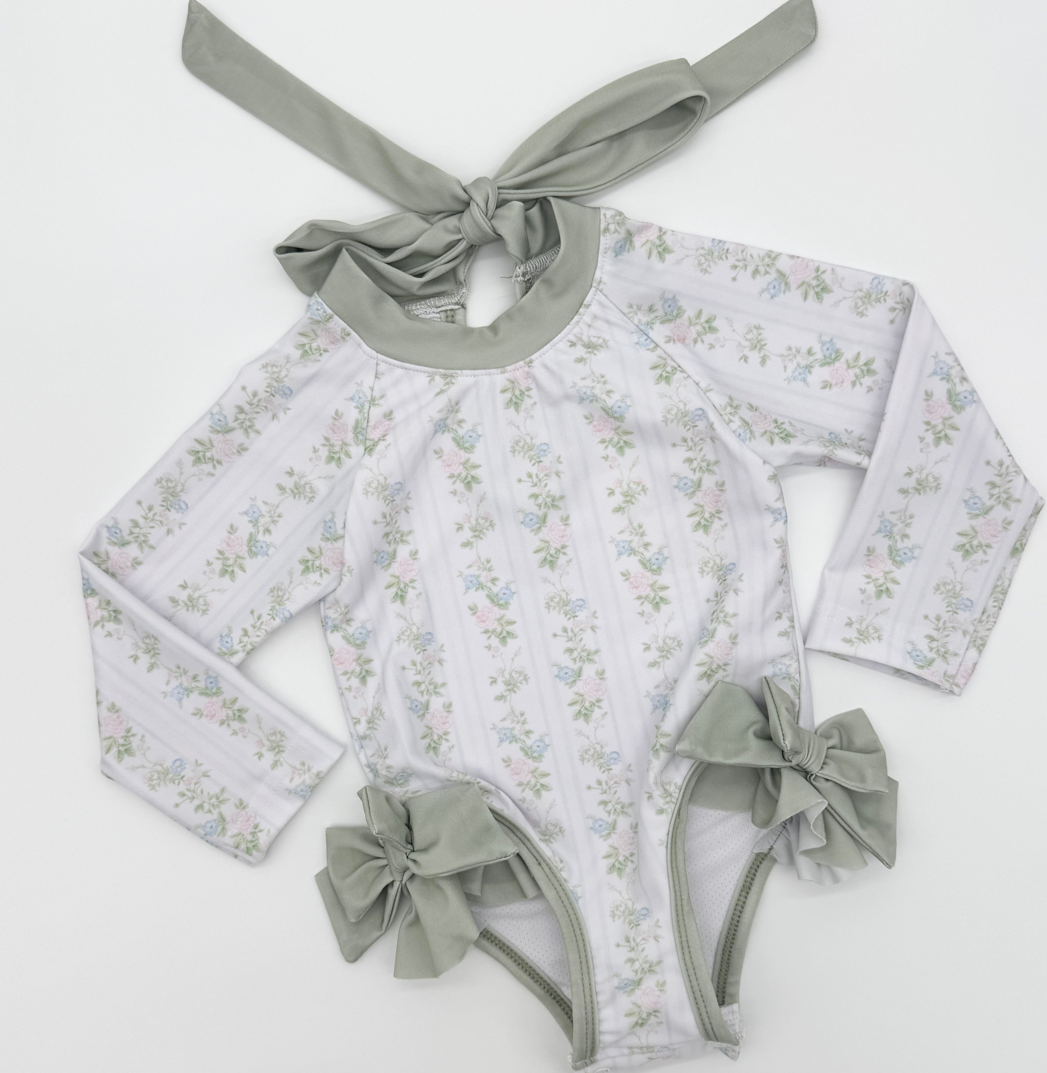 Sutton Floral & Stripes Girl 1pc. Rashguard Swimsuit