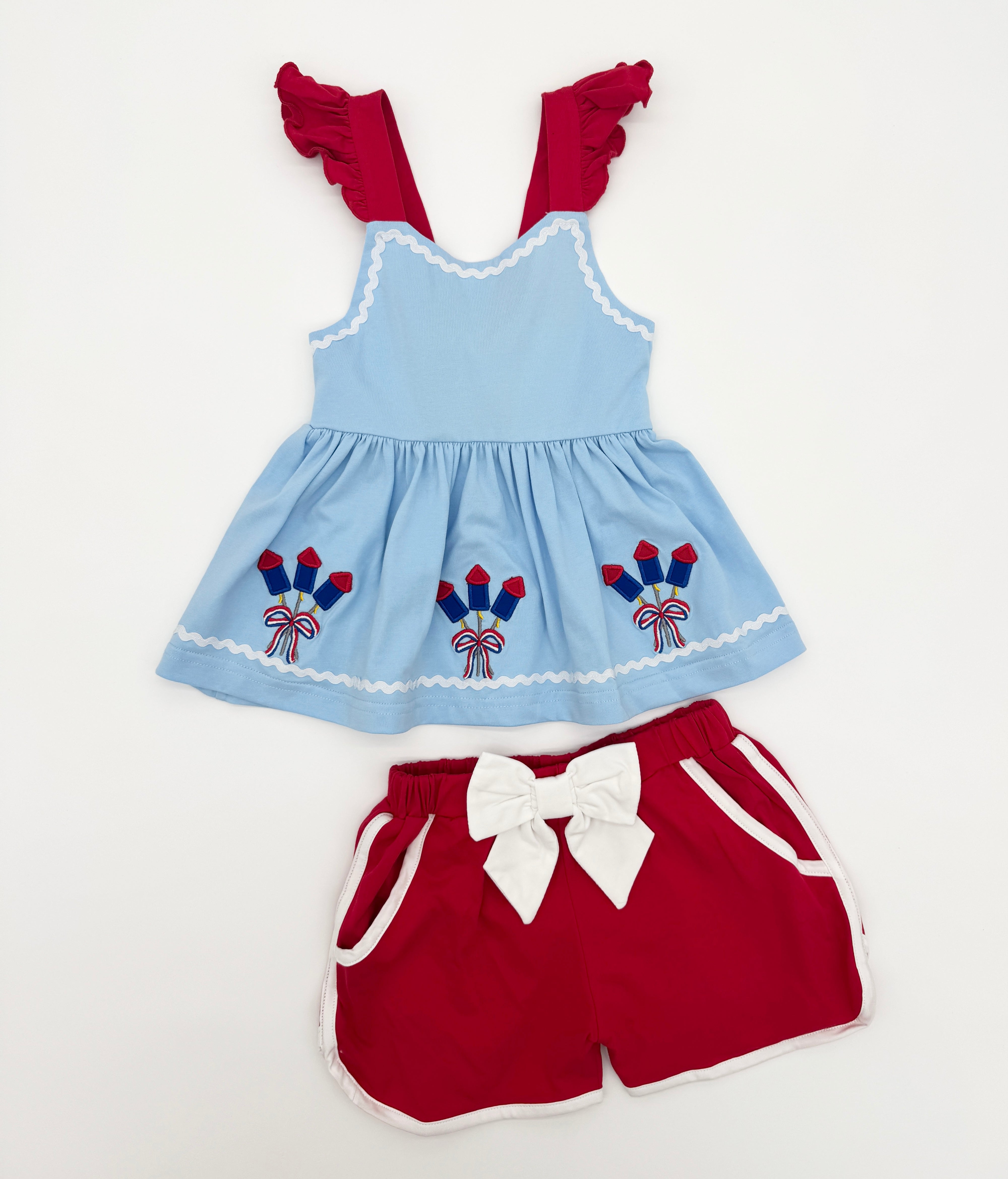 Applique Firecrackers Girl Short Set