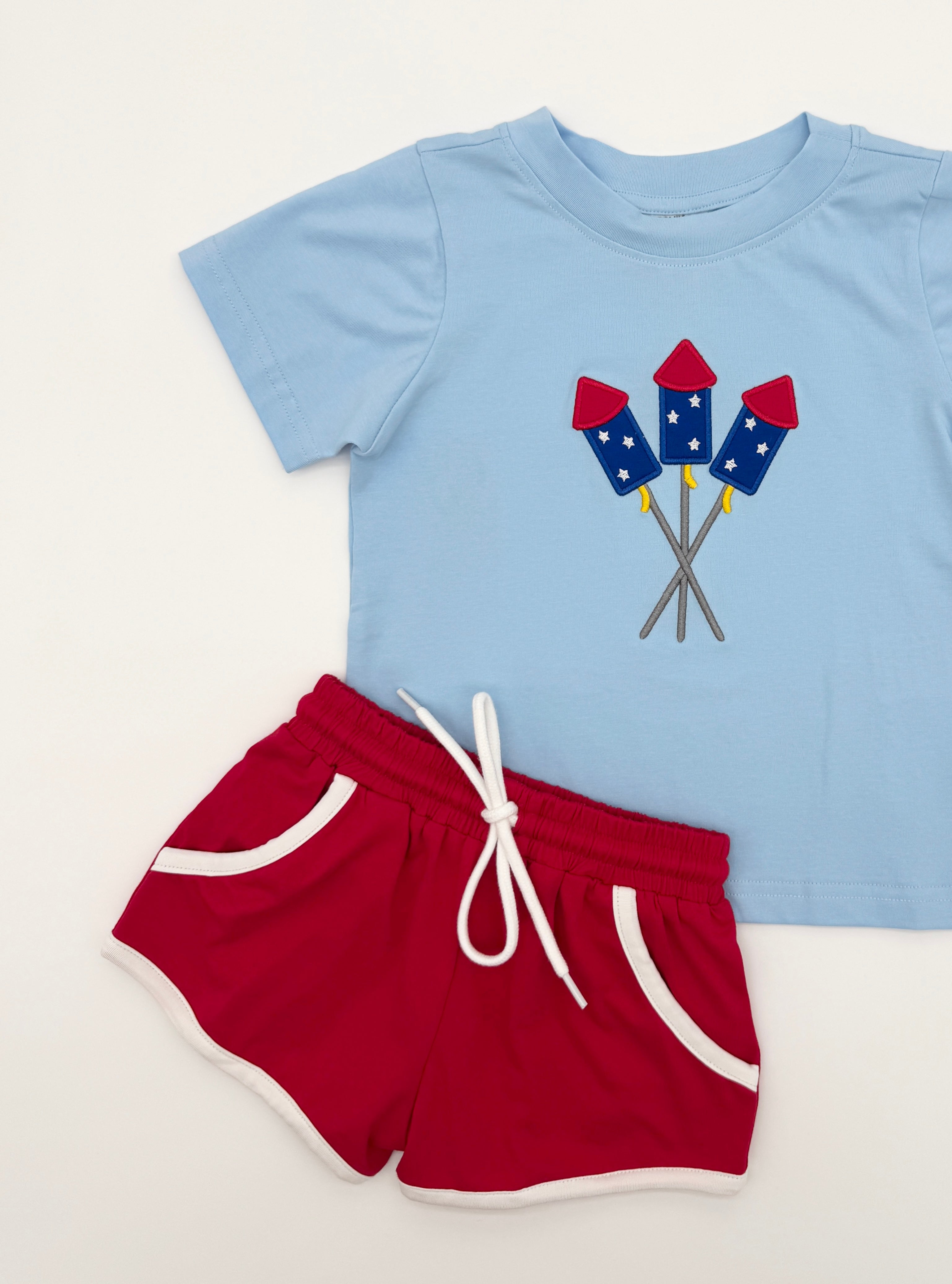 Applique Firecrackers Boy Short Set
