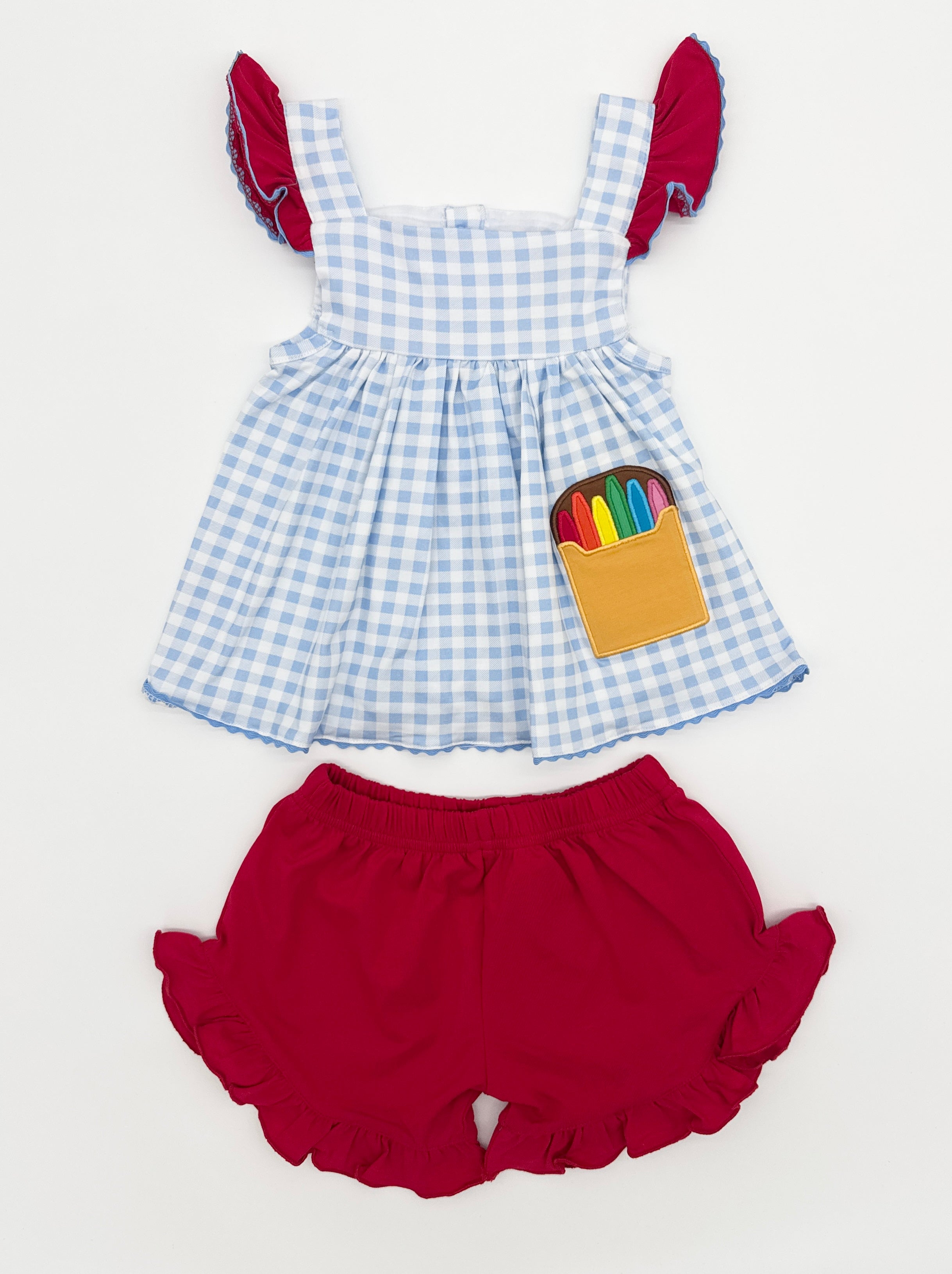 Appliqué Crayons Girl Short Set