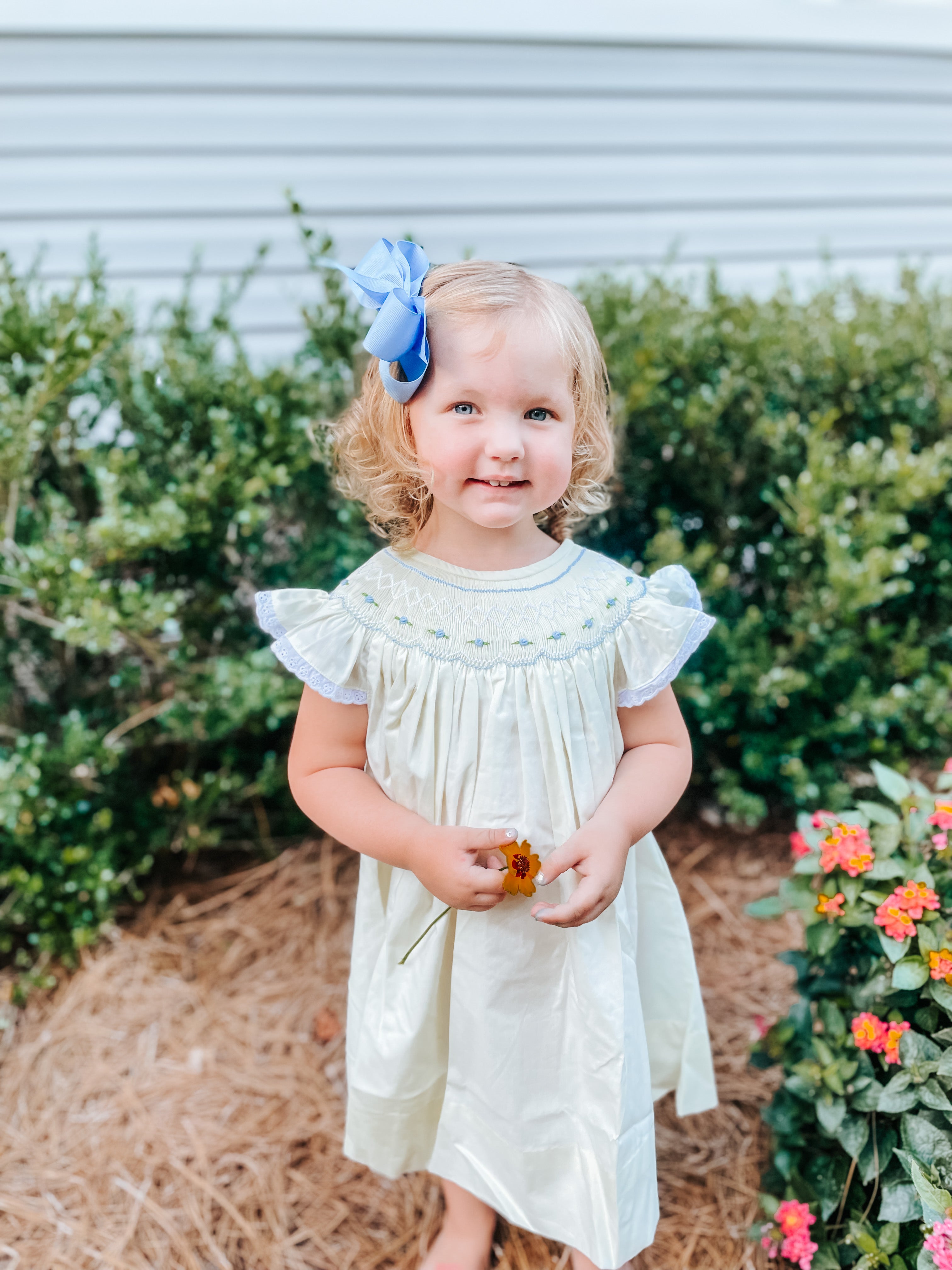 Yellow Geometric Smocked Dress