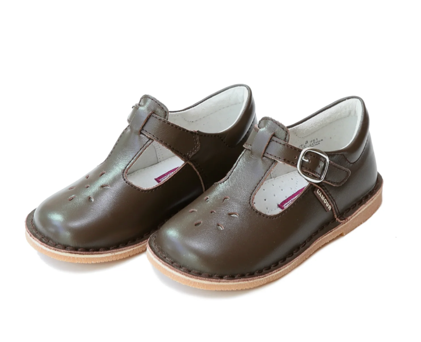 L'Amour Joy Classic Brown Leather T-Strap Mary Jane