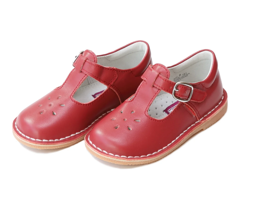 L'Amour Joy Classic Red Leather T-Strap Mary Jane