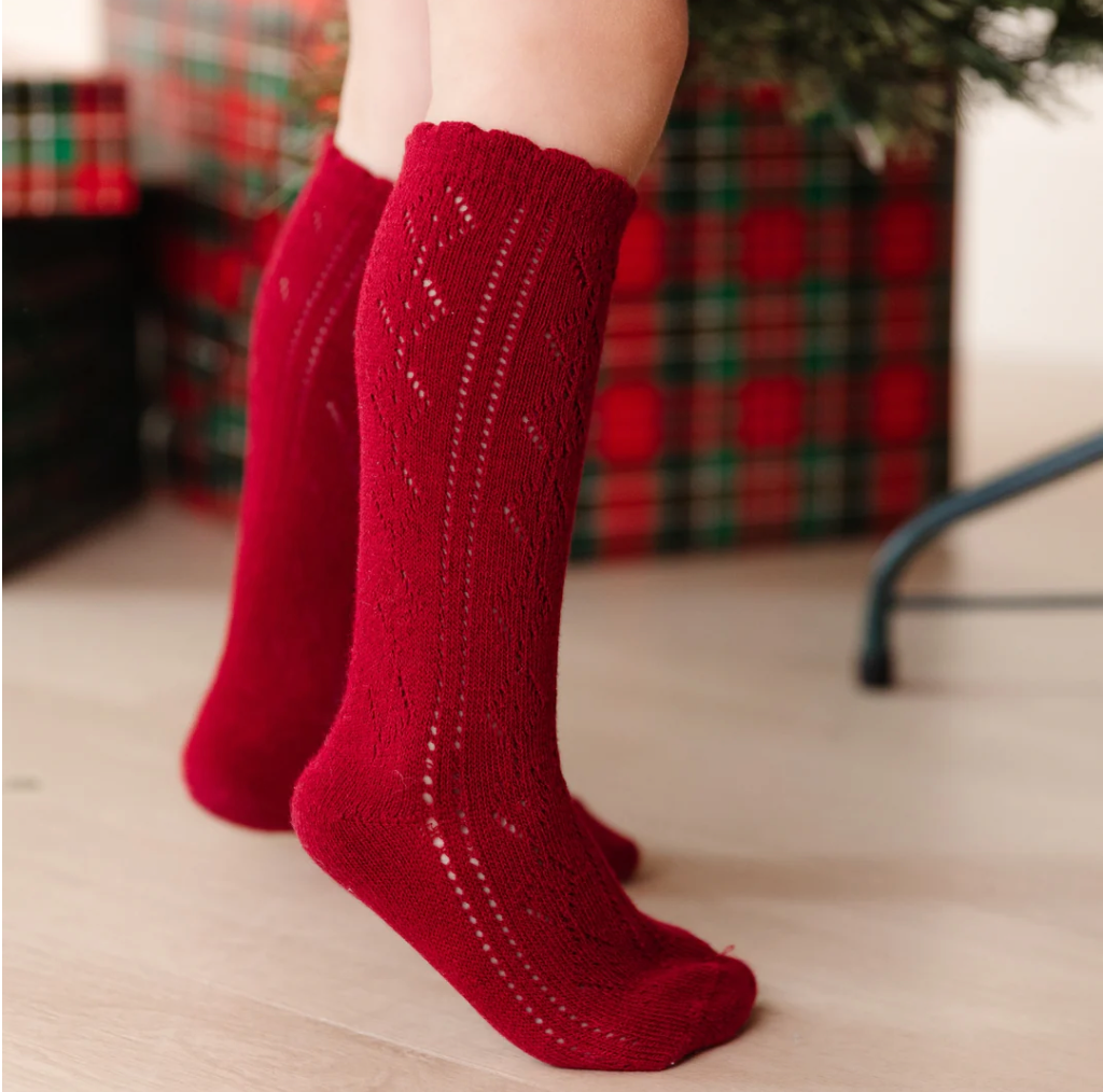 LSC Scalloped Fancy Knee High Socks - Crimson