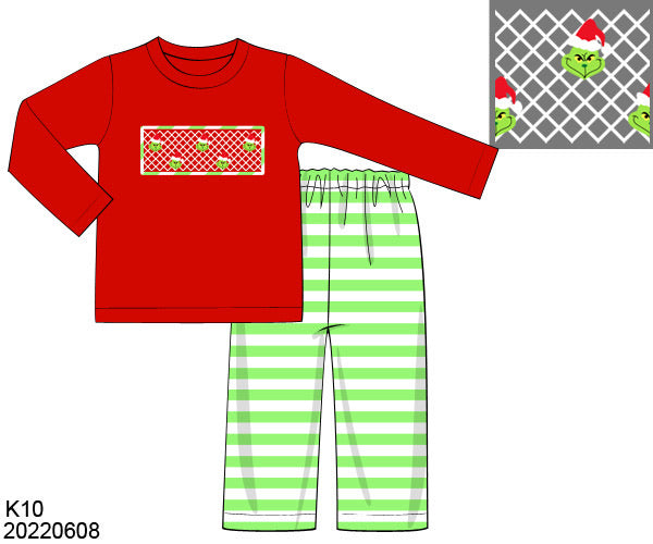 Smocked Geometric Grinch Pant Set