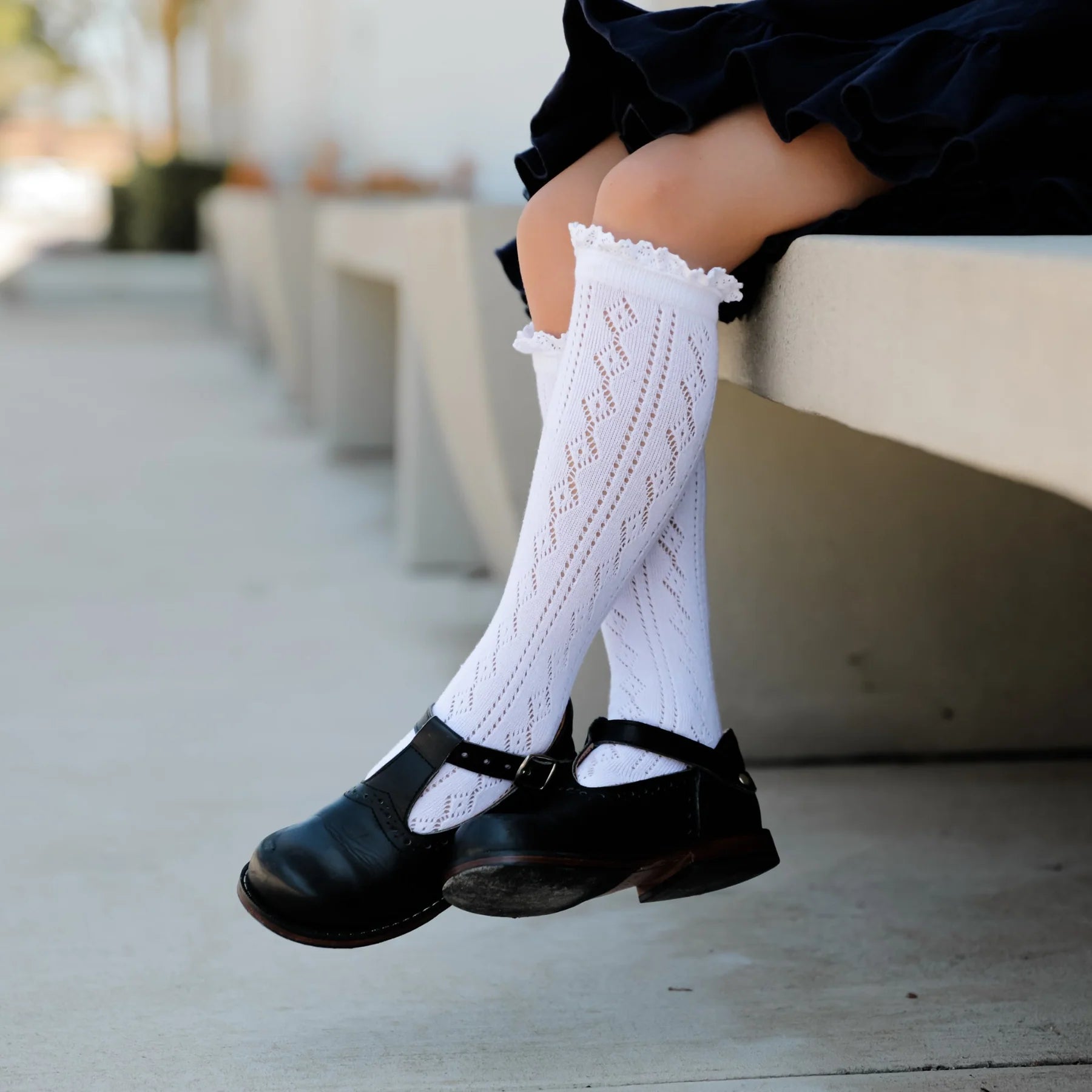 Little Stocking Co. White Fancy Lace Top Knee Highs