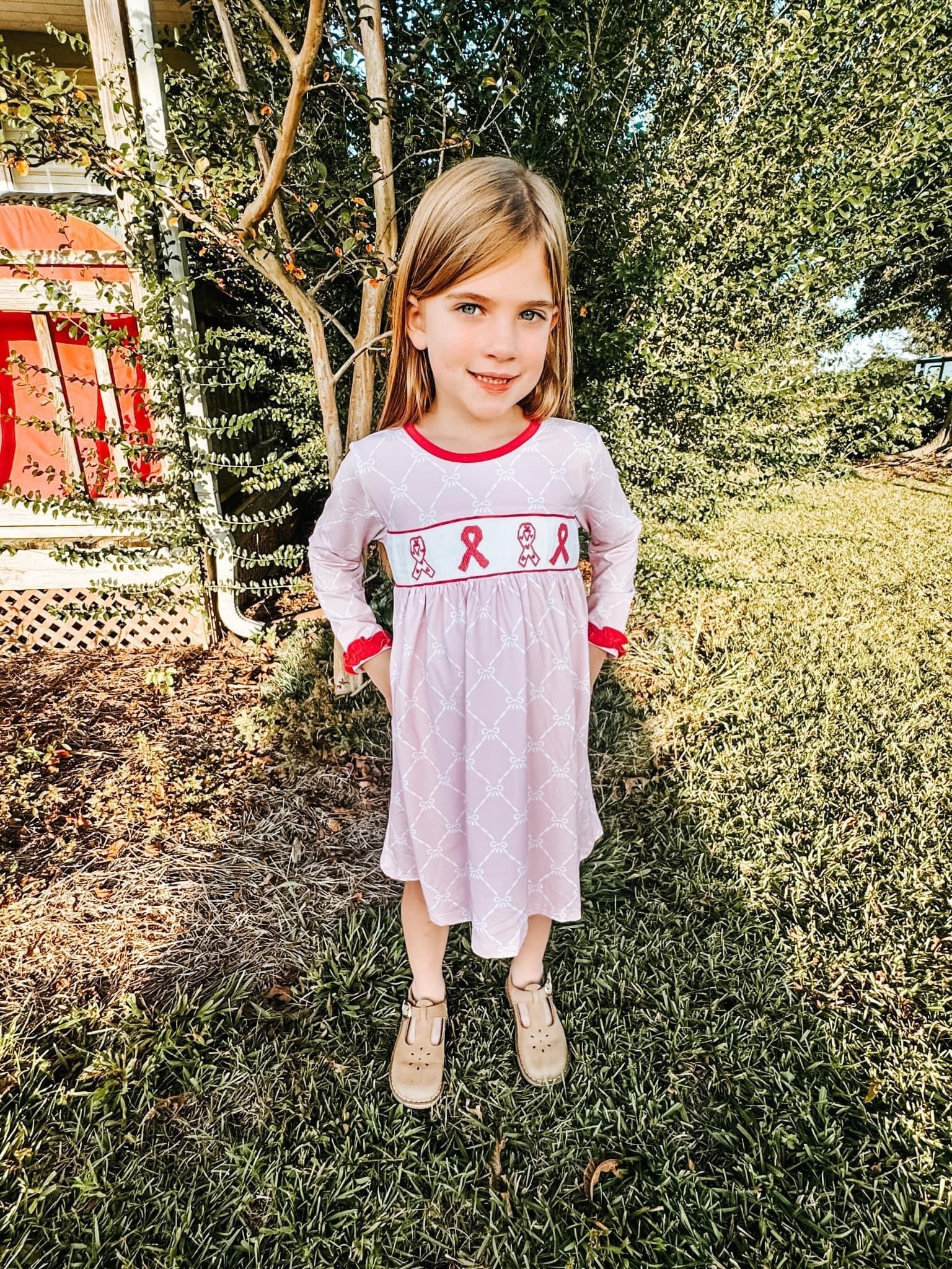 Smocked Pink Ribbon Dress